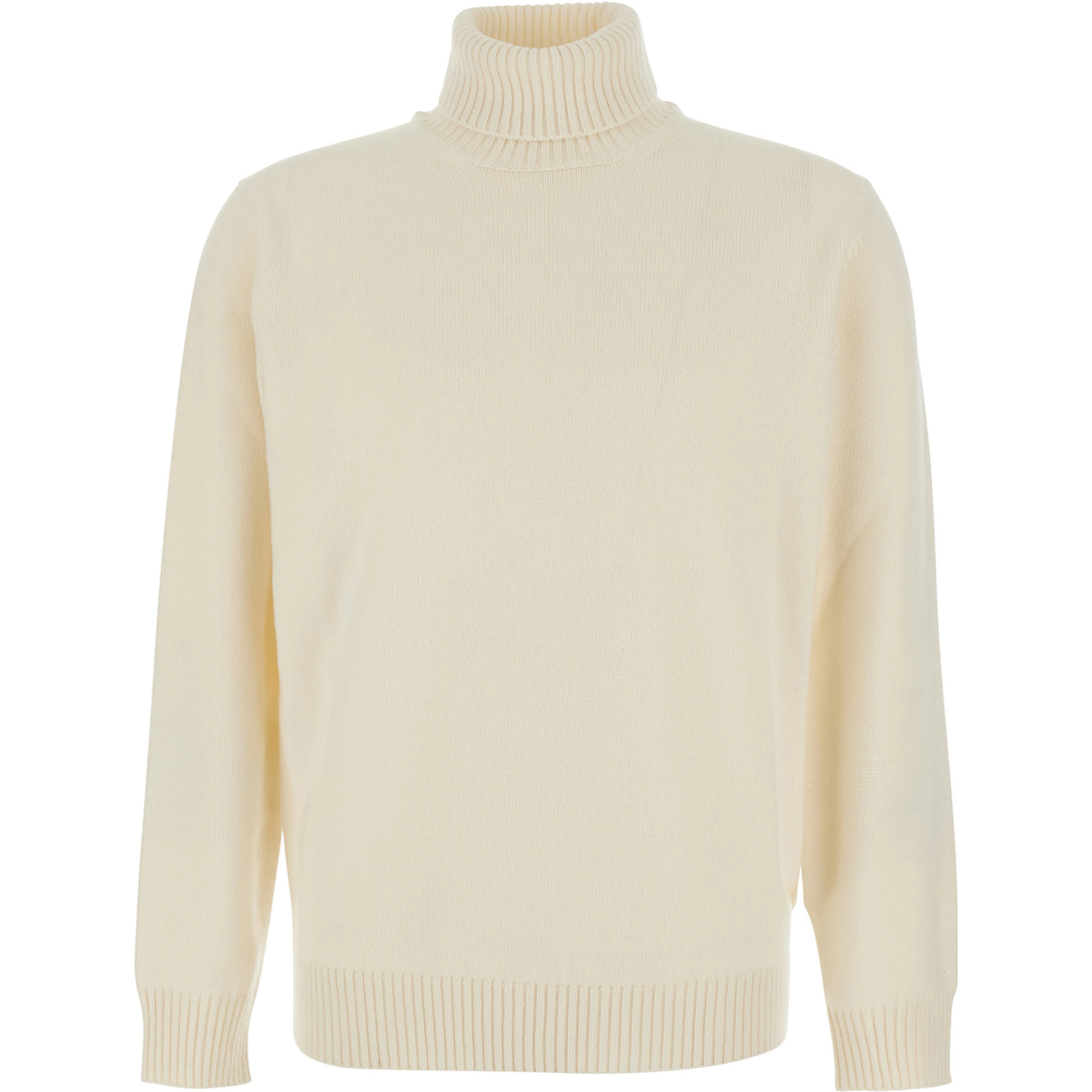 White Turtleneck sweater with ribbed finishes in wool and cashmere for men