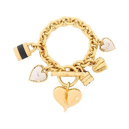 gold-colored Bracelet with padlock and heart pendants in bronze for women