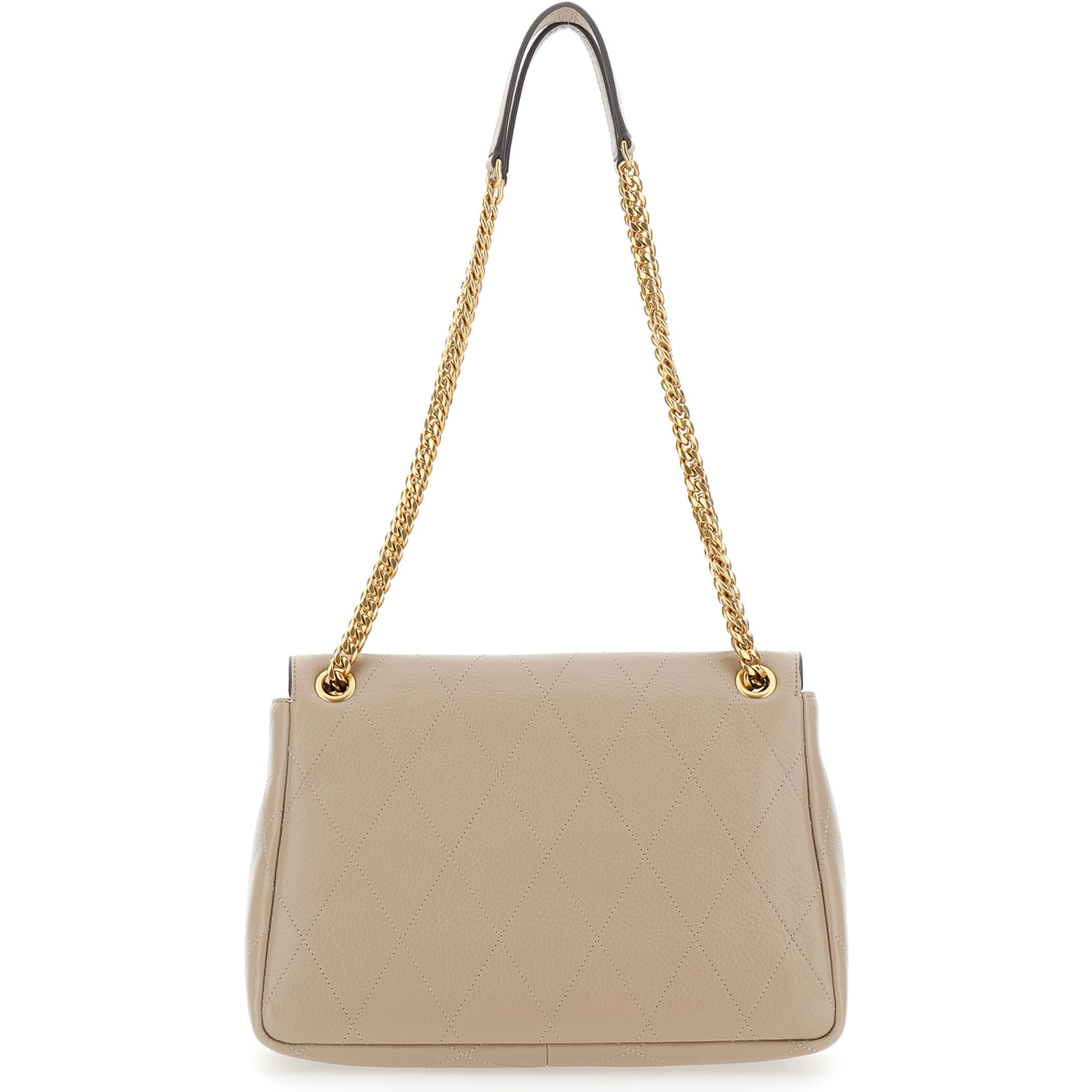 Charlie beige Crossbody bag with chain strap and logo plate on the front in quilted leather for women