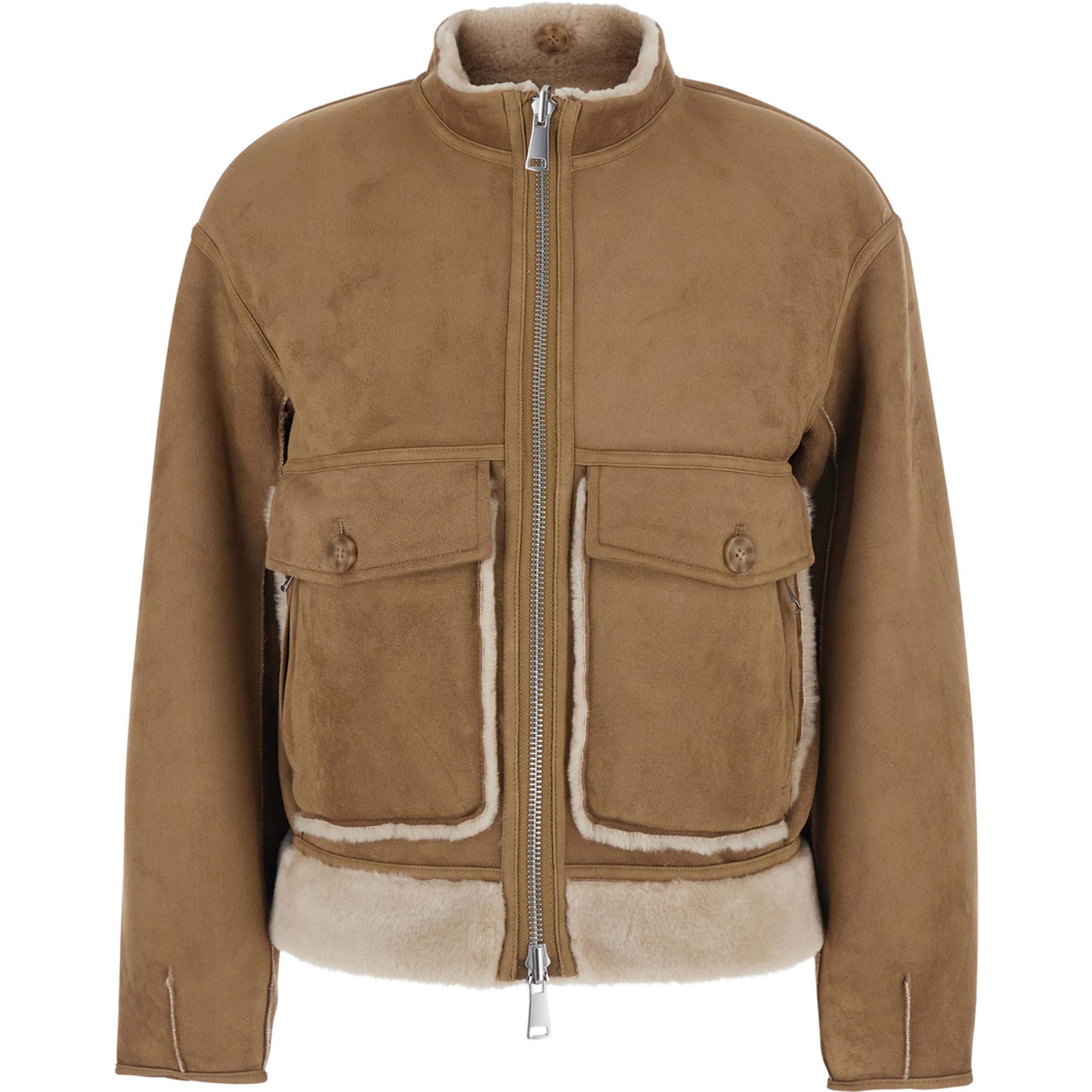 beige fur jacket with scarf collar and reversible design in Faux fur for women