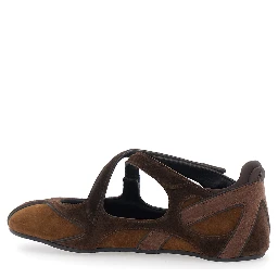 Floor 01 Brown ballet flats with closure with intertwined straps in suede for women