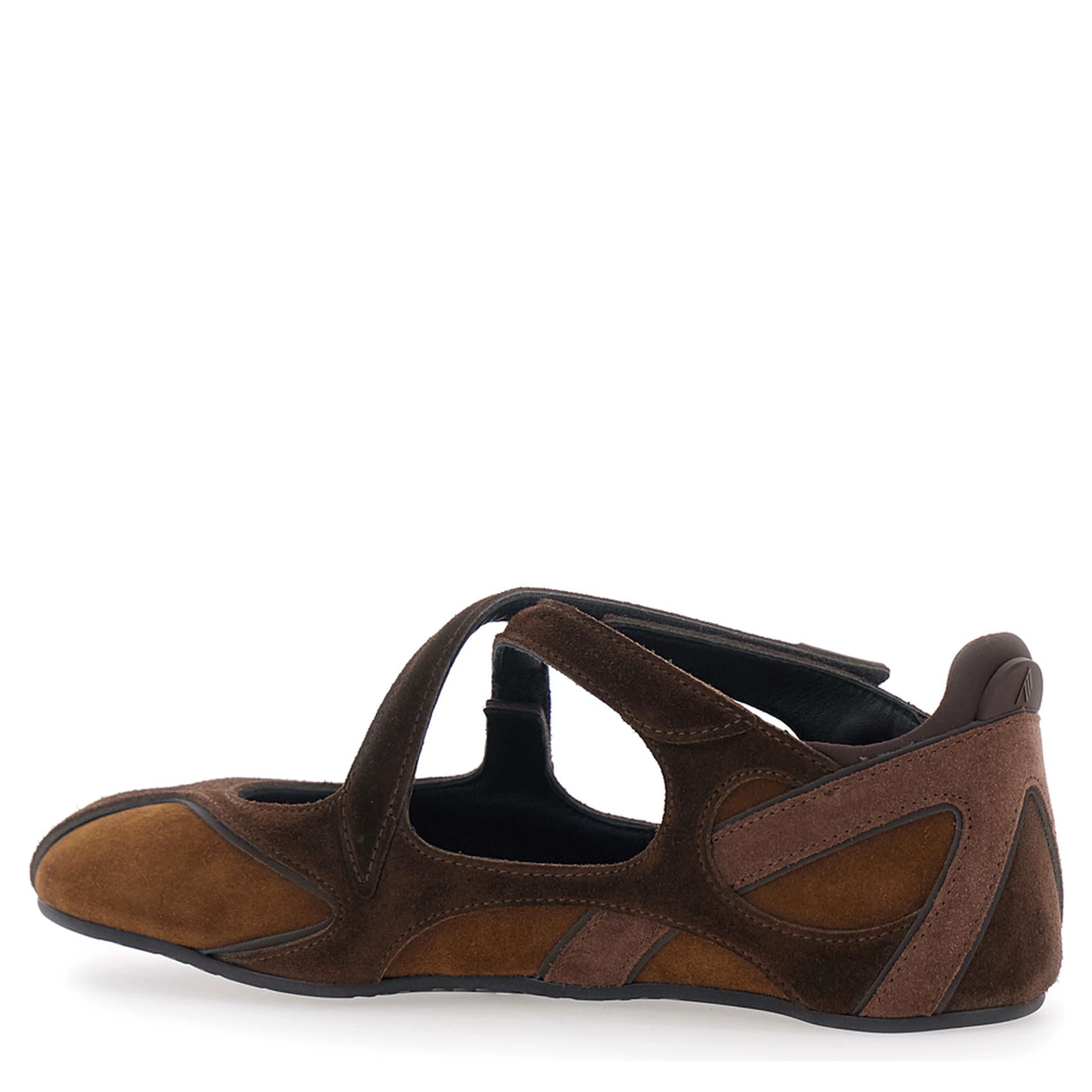 Floor 01 Brown ballet flats with closure with intertwined straps in suede for women