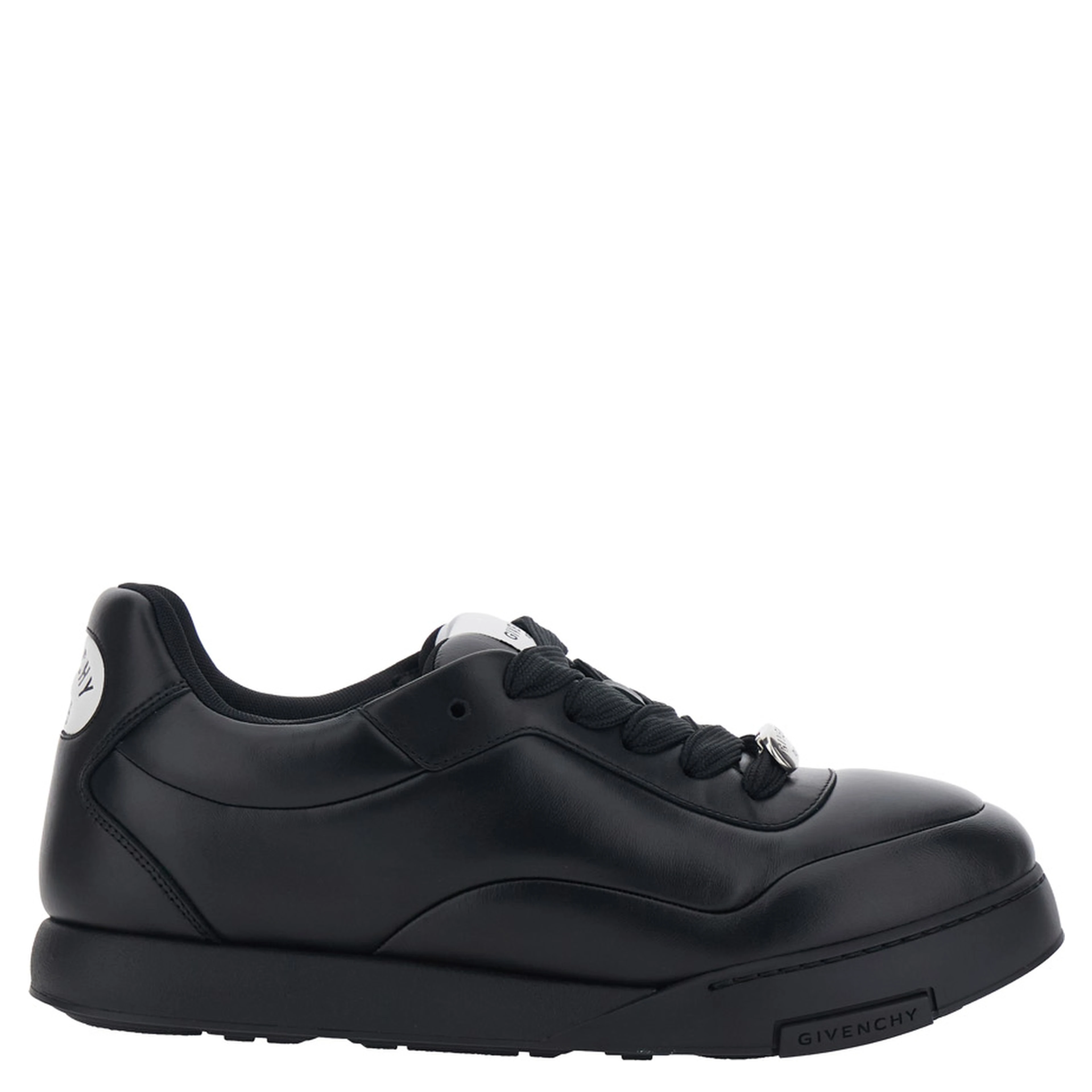 Black Low Top Sneaker with Logo Lettering on the Back and Logo Patch on the Tongue in Leather for Men