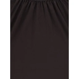 Black Crew neck dress with ruffles and flared cuffs in tech fabric for women