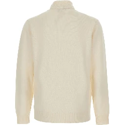 White Turtleneck sweater with ribbed finishes in wool and cashmere for men
