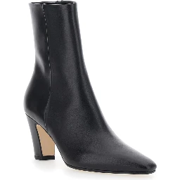 Maris Black Ankle Boots with Side Zip Closure and Medium Heel in Leather for Women