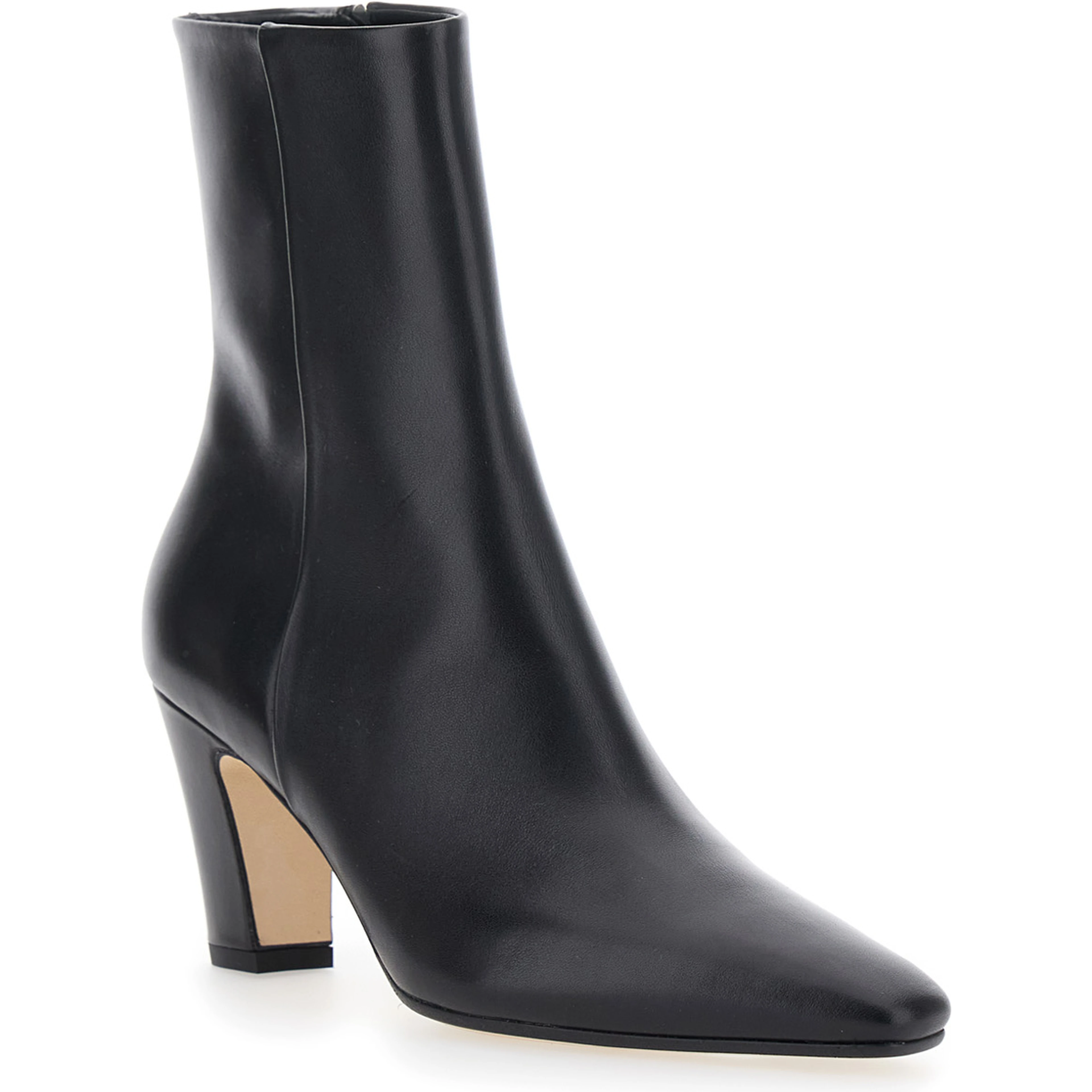 Maris Black Ankle Boots with Side Zip Closure and Medium Heel in Leather for Women