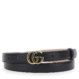 black Belt with GG buckle on the front in leather for women
