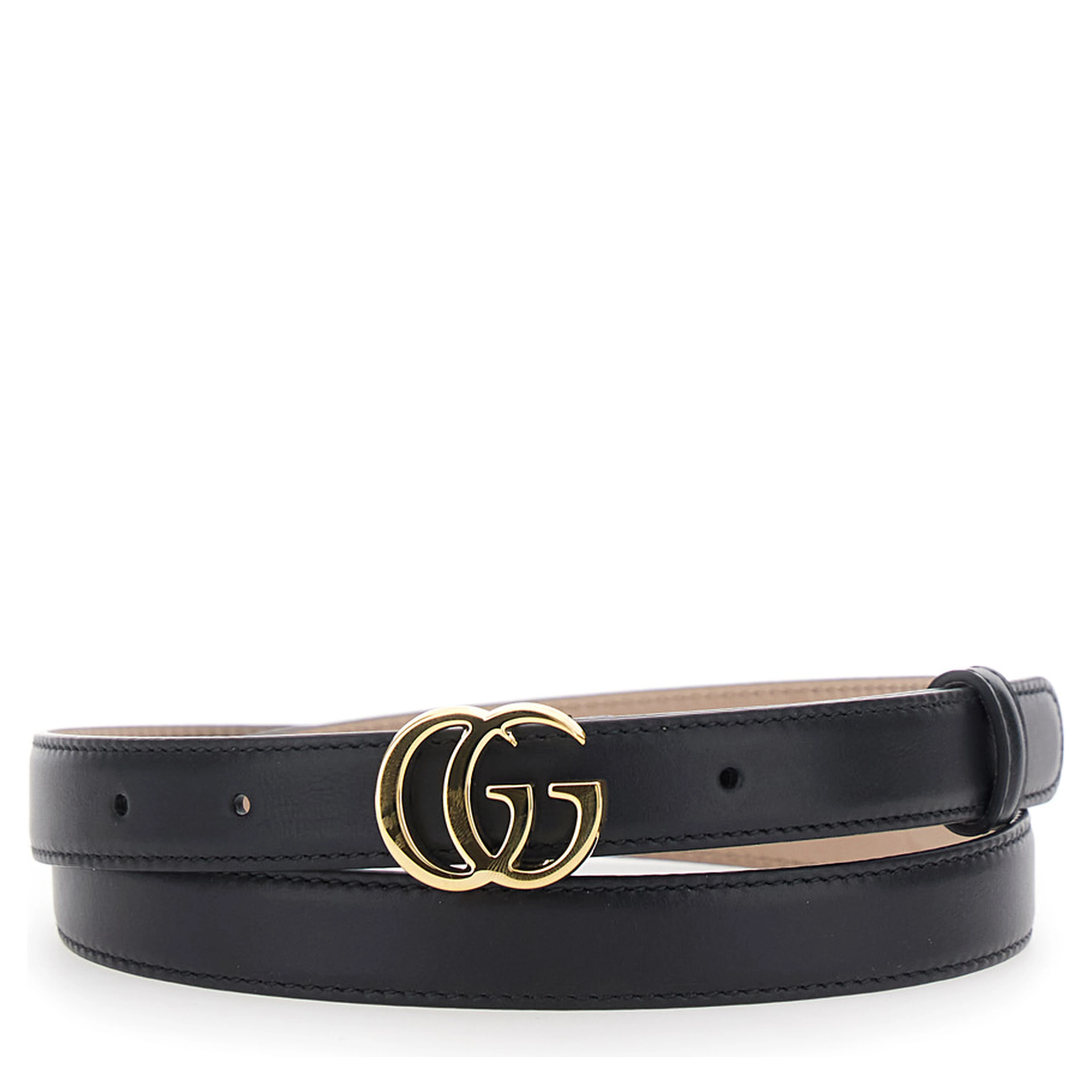 black Belt with GG buckle on the front in leather for women