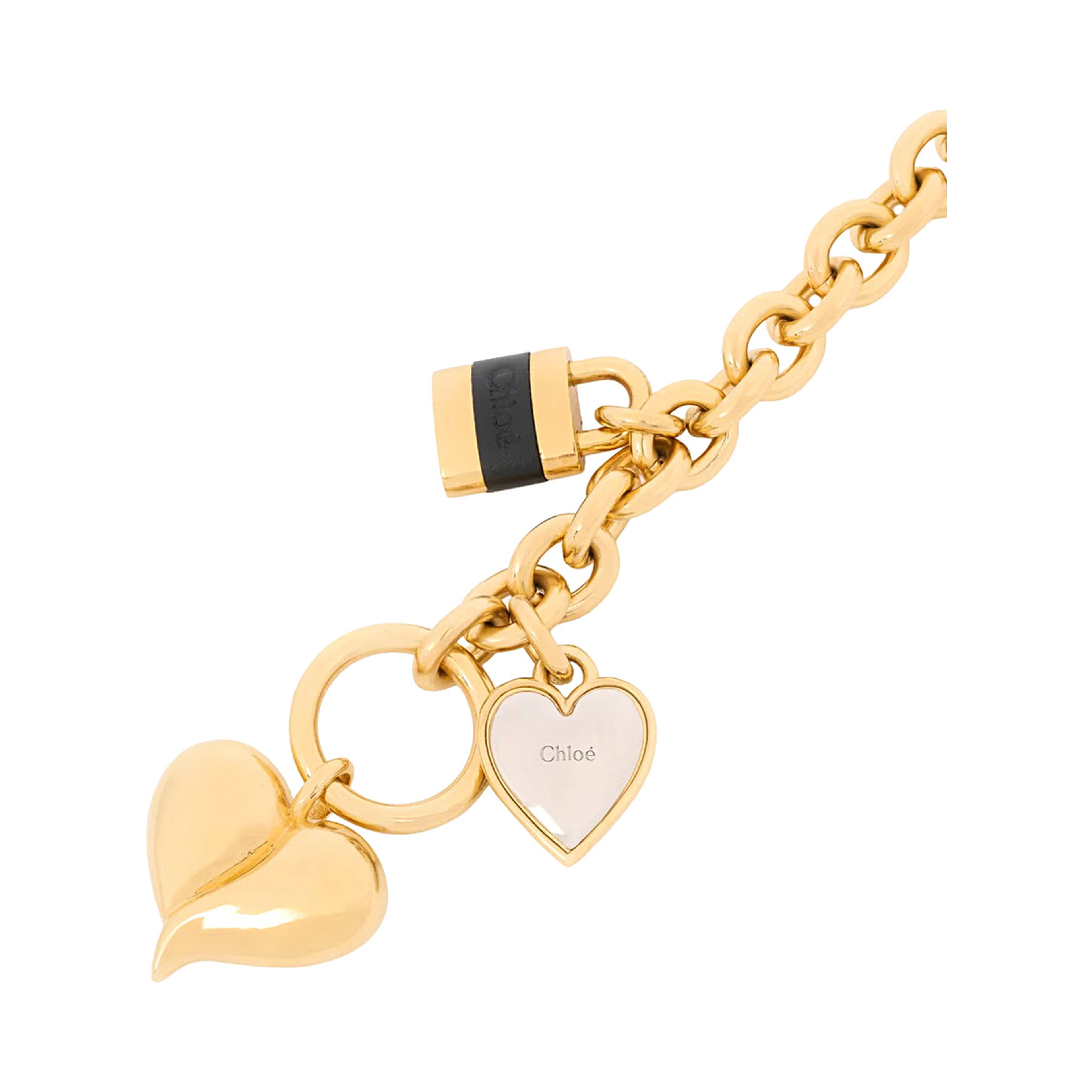 gold-colored Bracelet with padlock and heart pendants in bronze for women