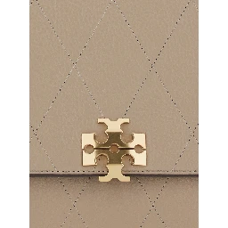 Charlie beige Crossbody bag with chain strap and logo plate on the front in quilted leather for women