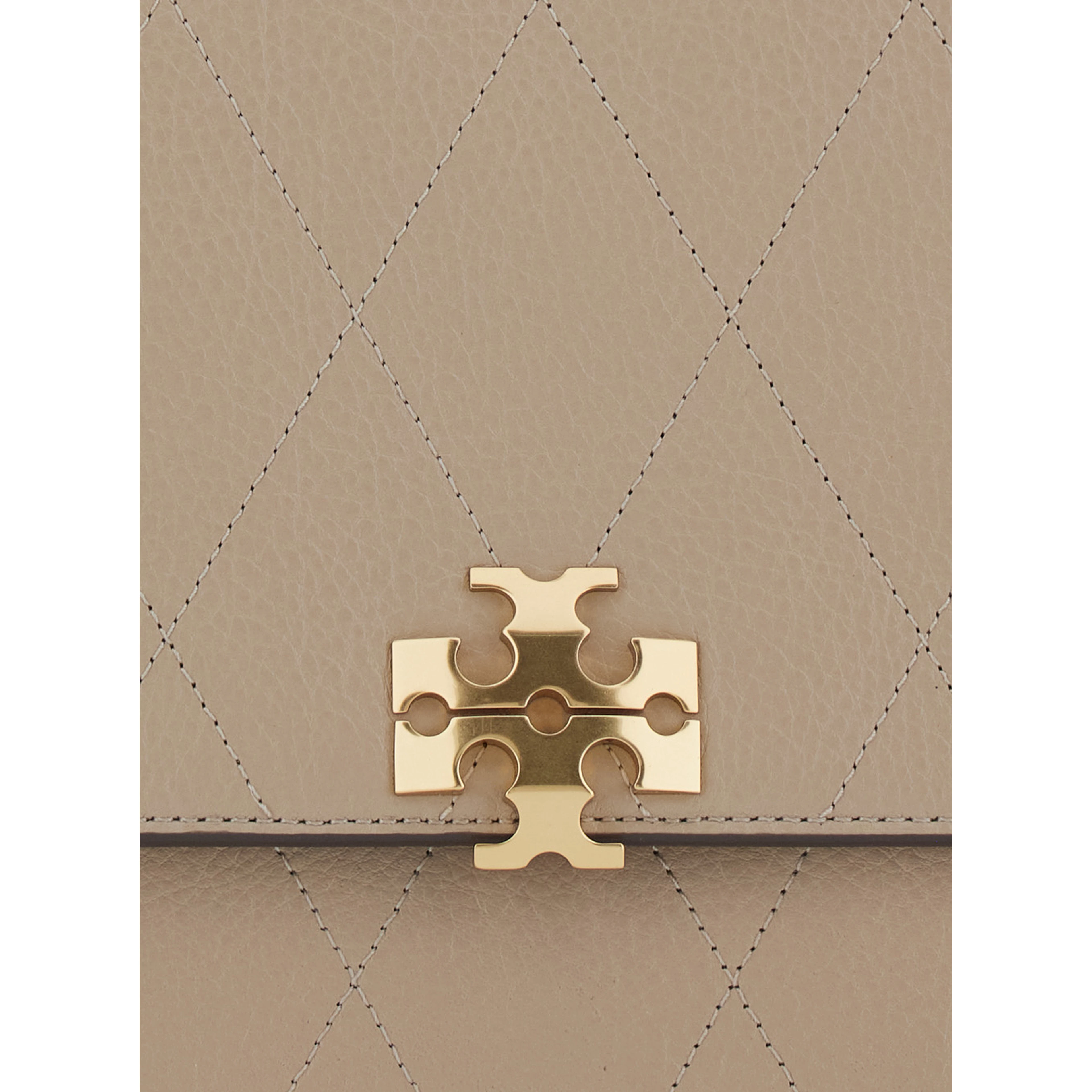 Charlie beige Crossbody bag with chain strap and logo plate on the front in quilted leather for women