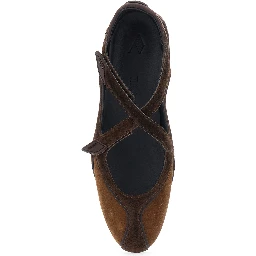 Floor 01 Brown ballet flats with closure with intertwined straps in suede for women