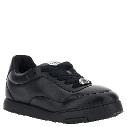 Black Low Top Sneaker with Logo Lettering on the Back and Logo Patch on the Tongue in Leather for Men