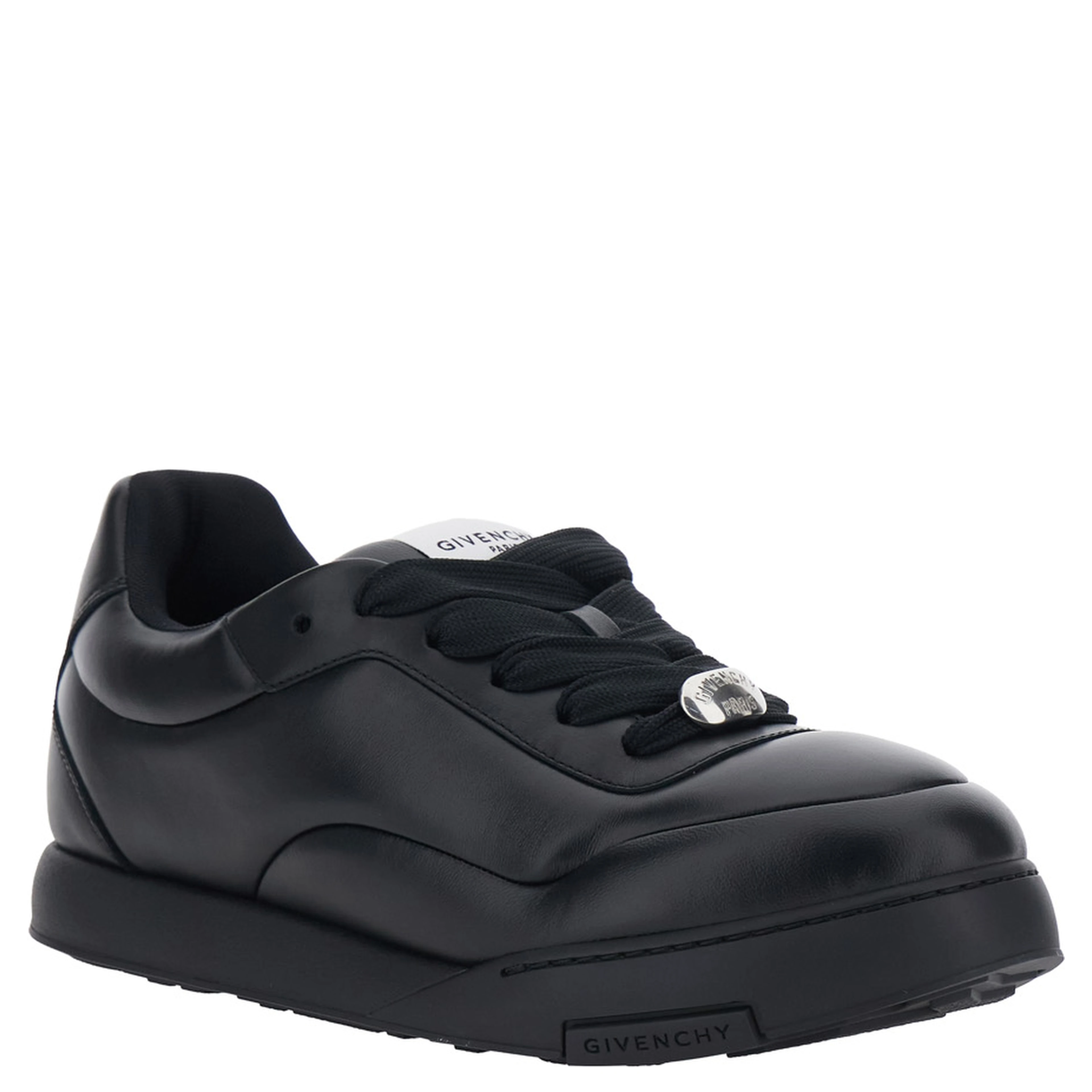 Black Low Top Sneaker with Logo Lettering on the Back and Logo Patch on the Tongue in Leather for Men