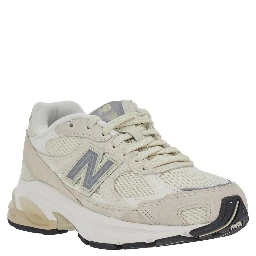 U2010 Gray Low Top Sneakers with Logo Patch on the Side in Leather and Tech Fabric Unisex