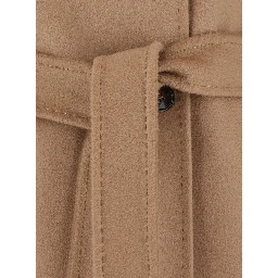 Beige Coat with Classic Collar and Front Belt Closure in Wool for Women