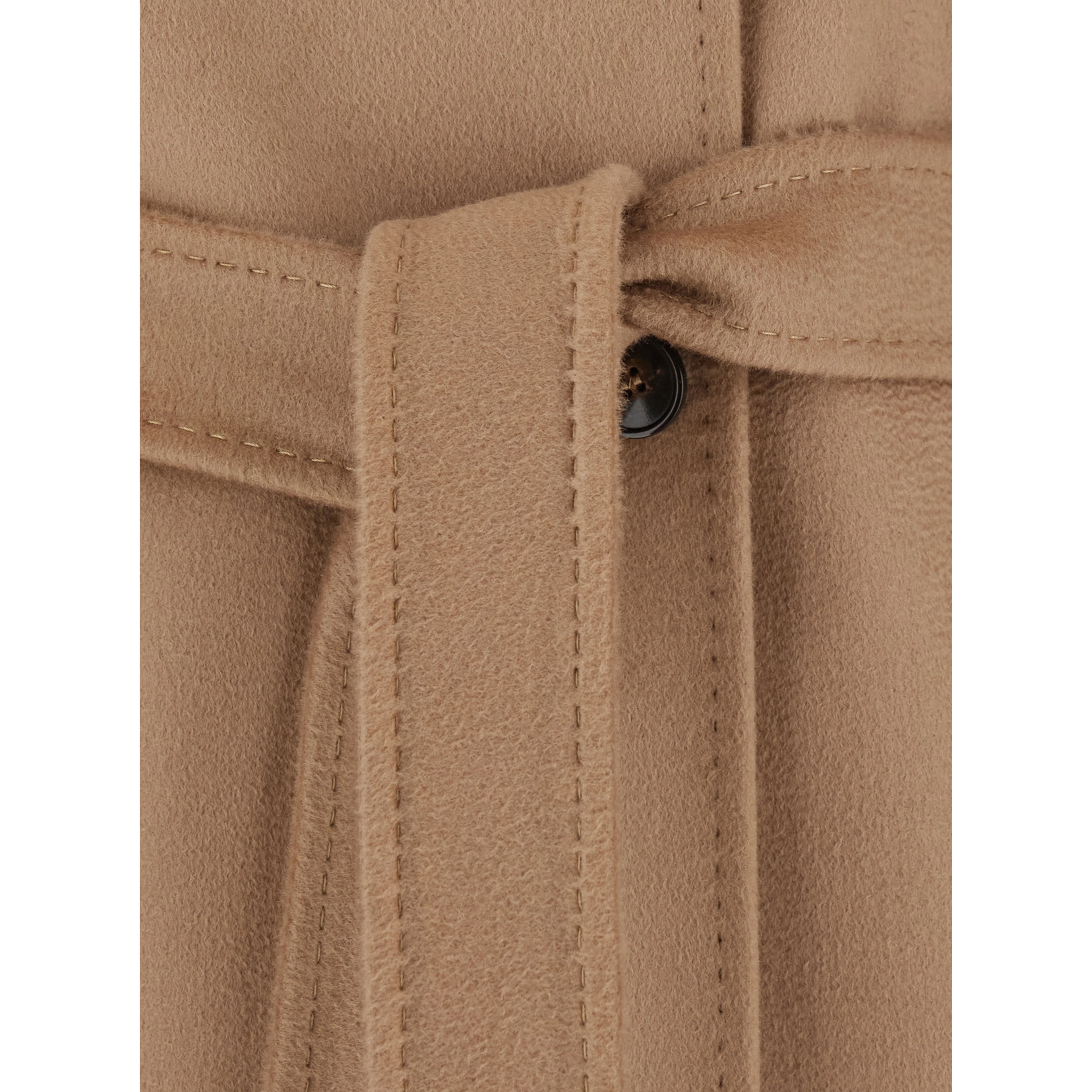 Beige Coat with Classic Collar and Front Belt Closure in Wool for Women