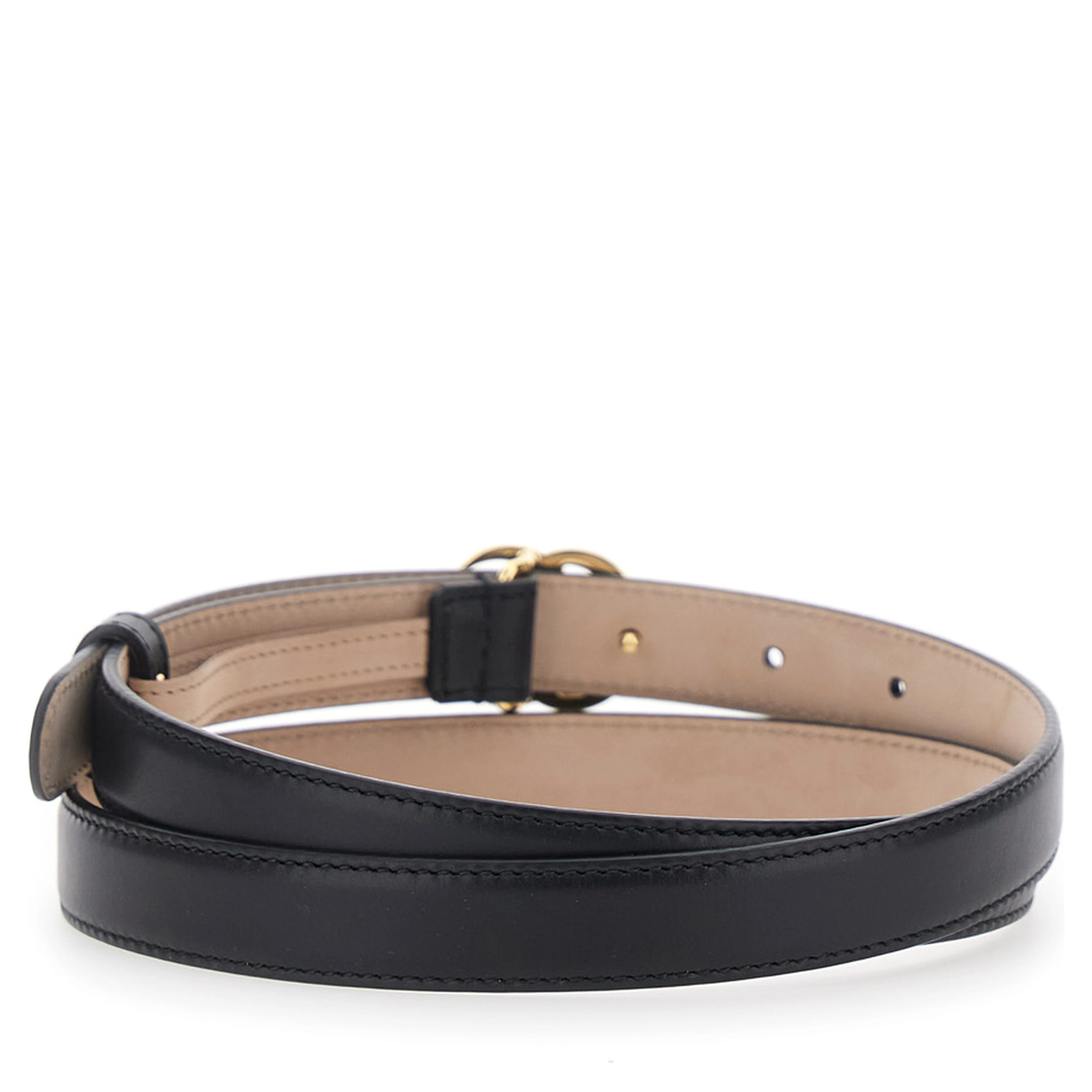 black Belt with GG buckle on the front in leather for women