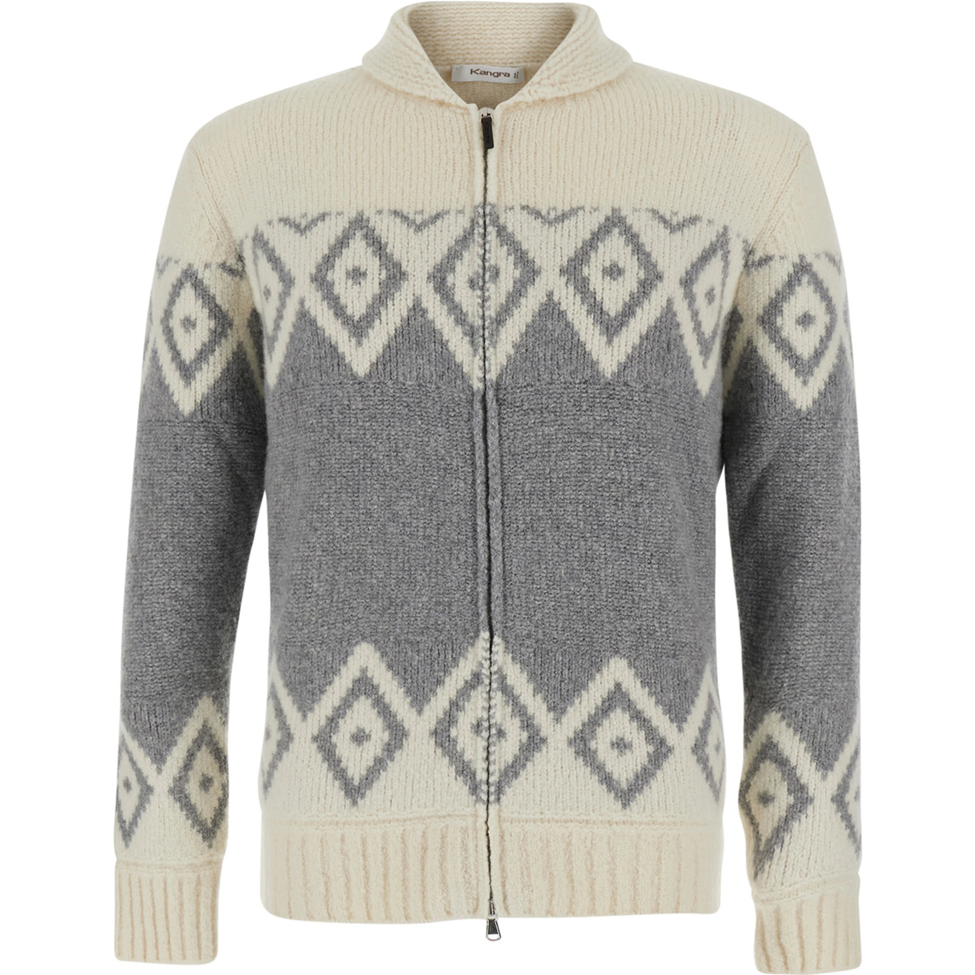 Multicolor Cardigan with high collar and motif in wool and cashmere for men