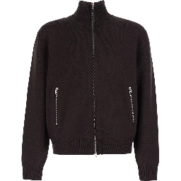 brown Sweater with high collar and ribbed design in Cotton Blend for men