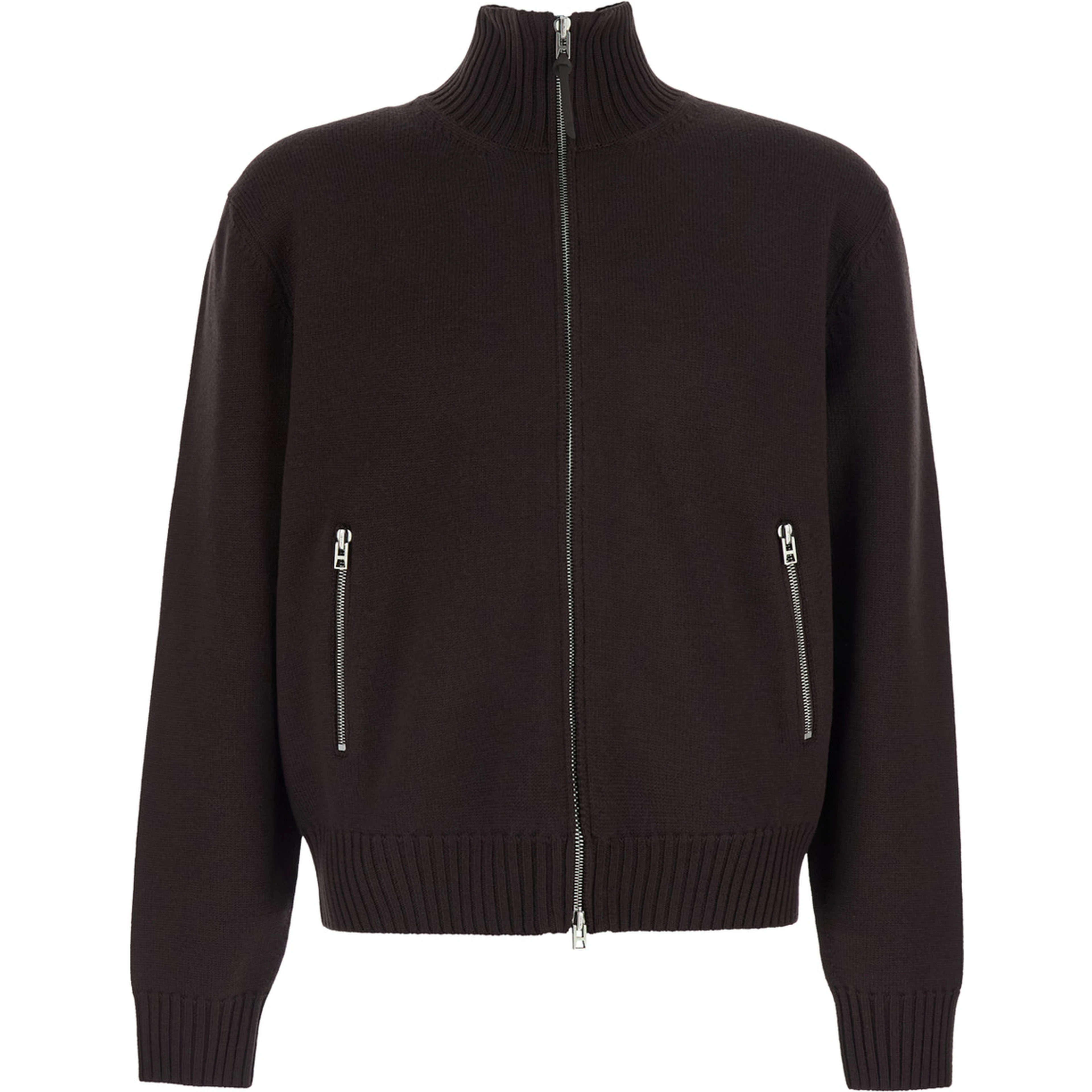 brown Sweater with high collar and ribbed design in Cotton Blend for men