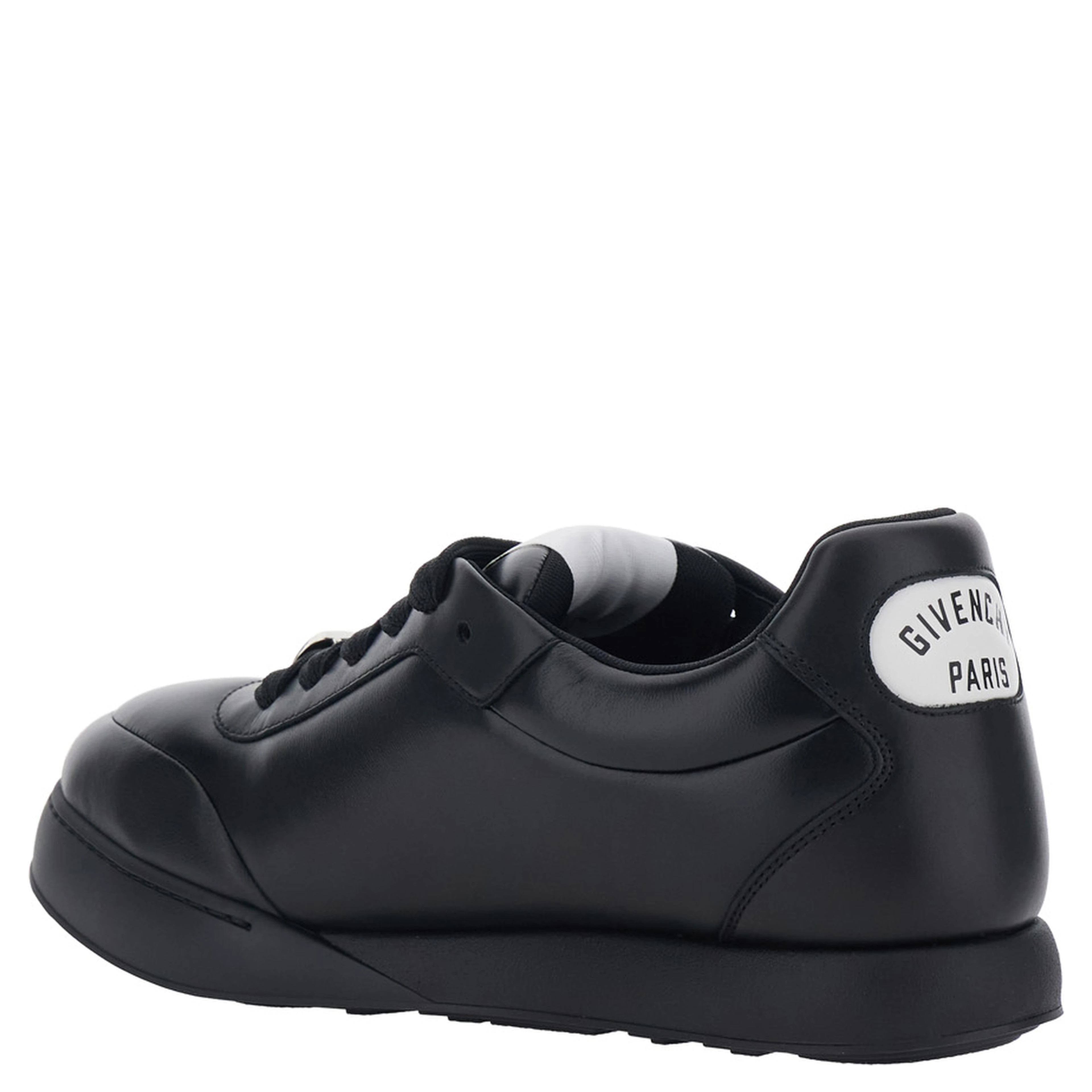 Black Low Top Sneaker with Logo Lettering on the Back and Logo Patch on the Tongue in Leather for Men
