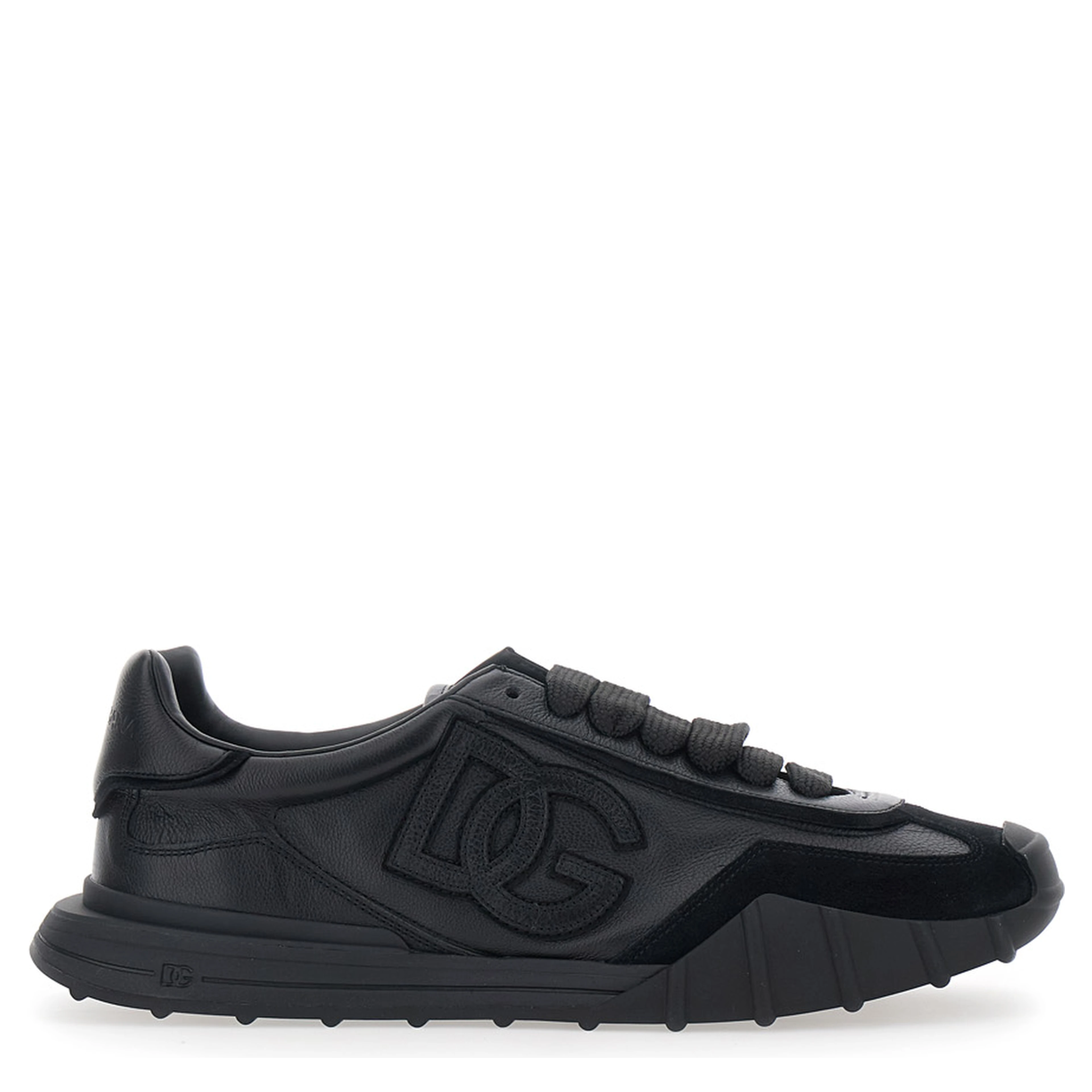 Athletic Black Low top sneakers with logo patch on the side and logo lettering on the back in leather for men