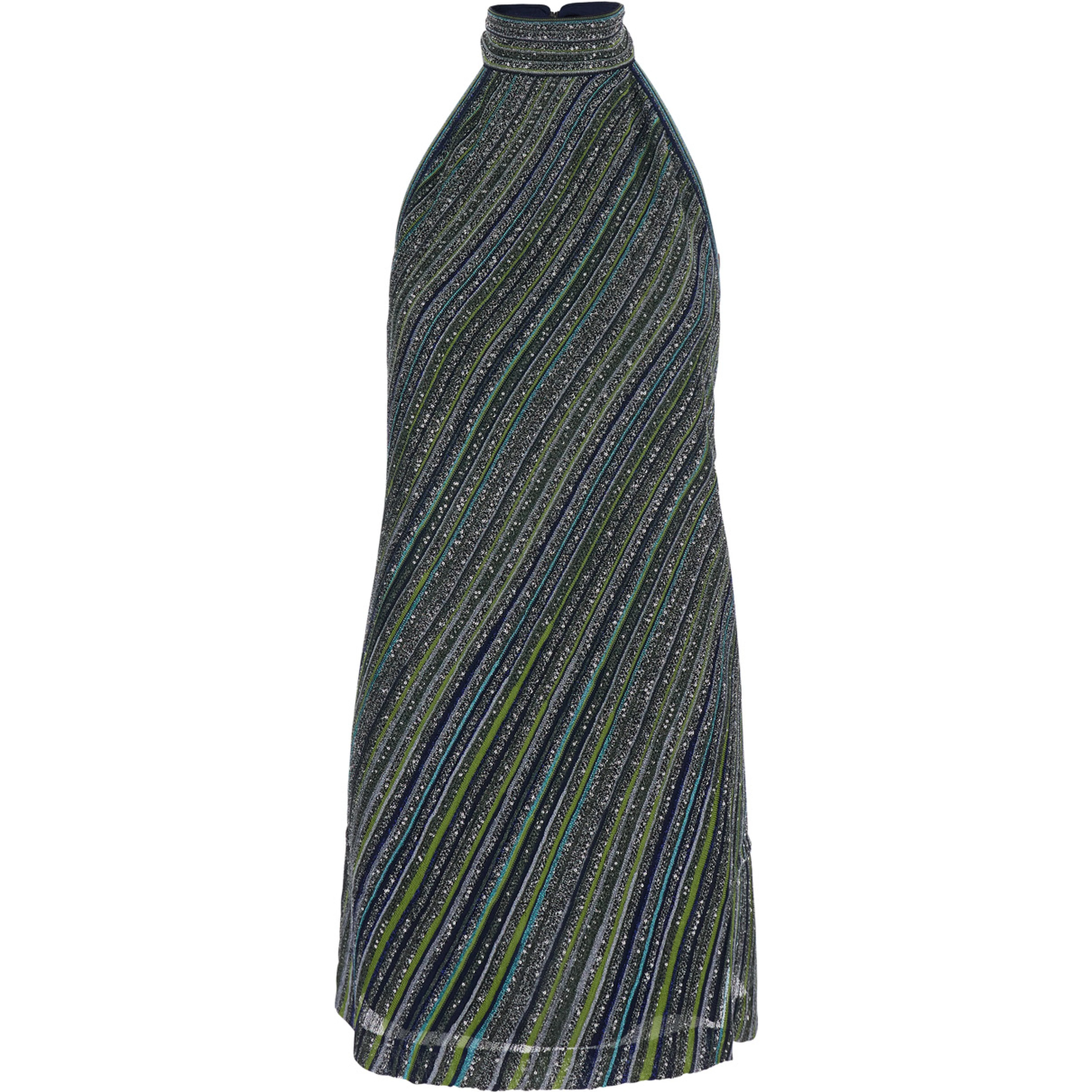 blue Dress with cut-out on the back and applied sequins in viscose blend for women