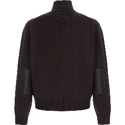 brown Sweater with high collar and ribbed design in Cotton Blend for men