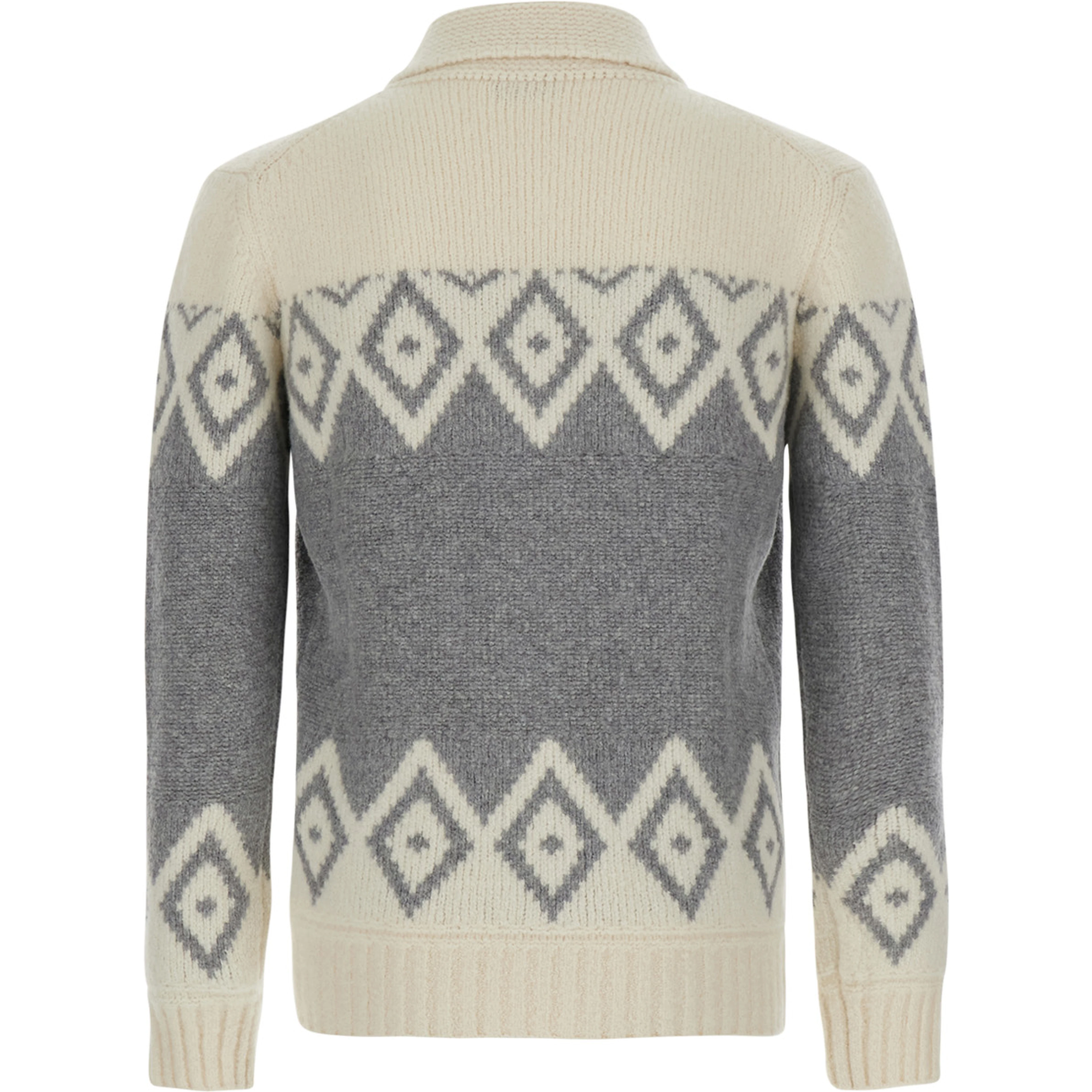 Multicolor Cardigan with high collar and motif in wool and cashmere for men