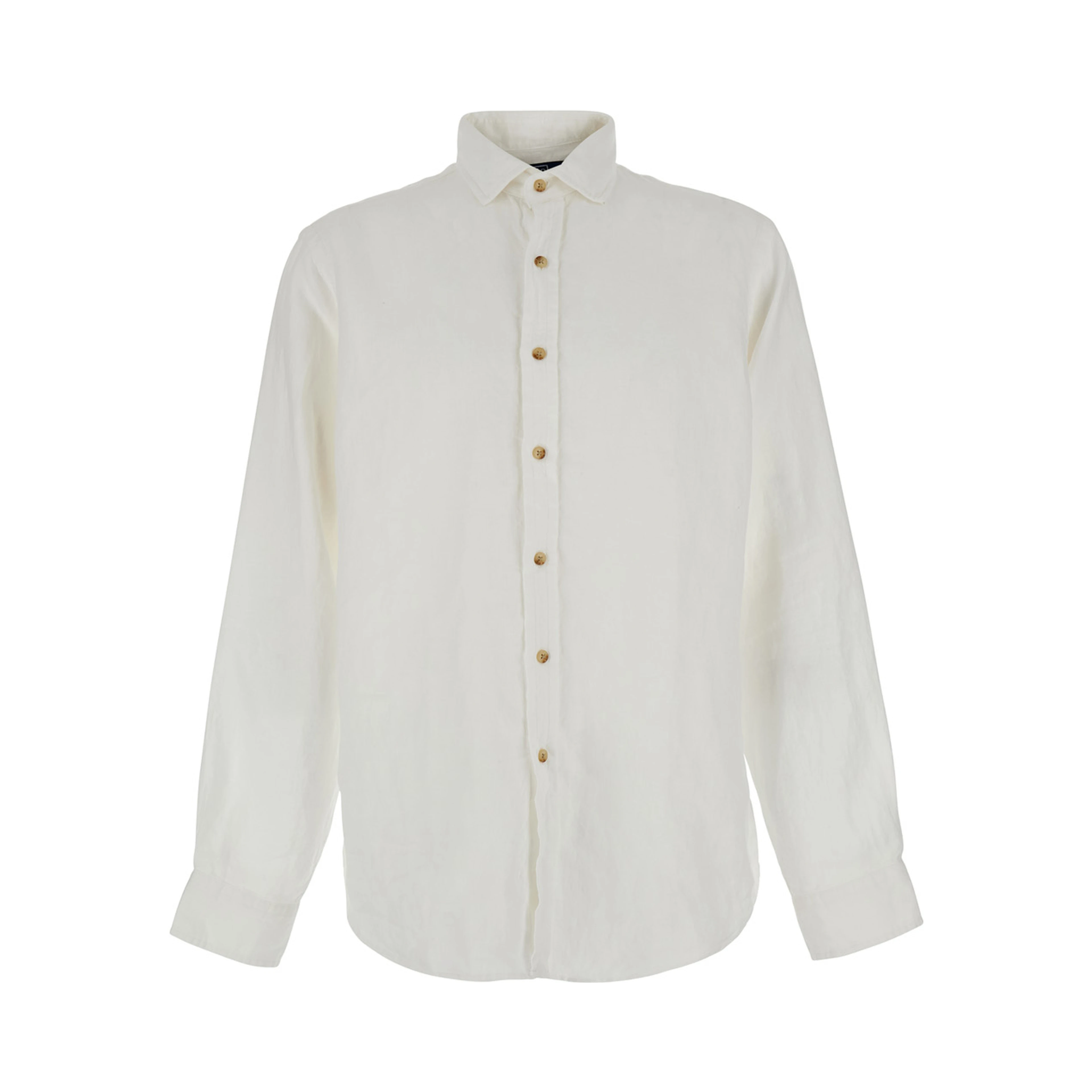 White Shirt with classic collar and Pony embroidery on the front in linen for men
