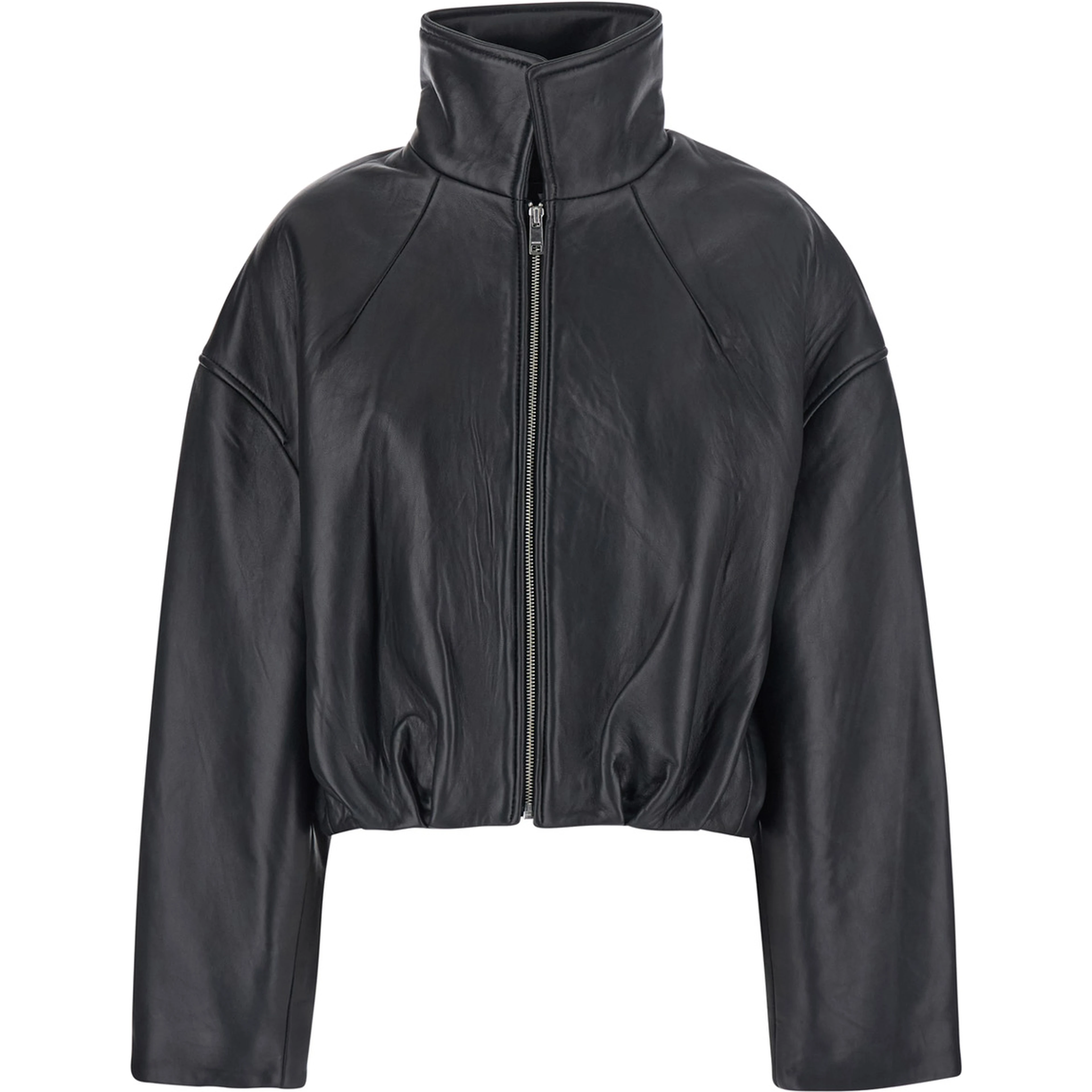 black Oversized jacket with Dropped shoulders and boxy design in leather for women