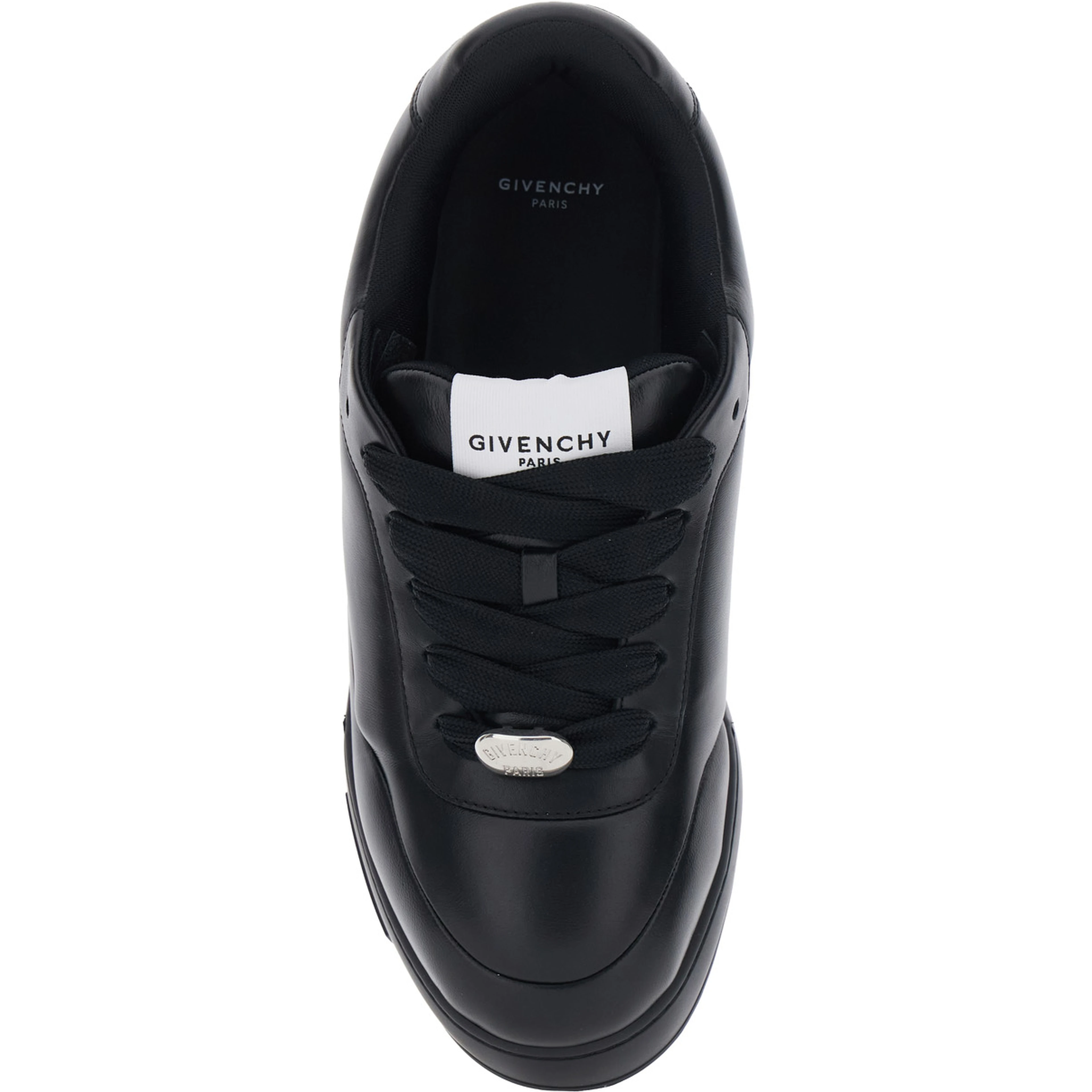 Black Low Top Sneaker with Logo Lettering on the Back and Logo Patch on the Tongue in Leather for Men