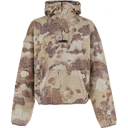Beige Zip-Up Hoodie with All-Over Print in Cotton for Men