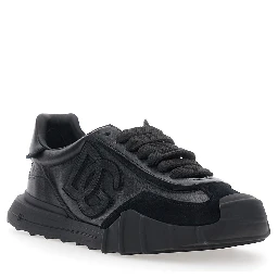 Athletic Black Low top sneakers with logo patch on the side and logo lettering on the back in leather for men