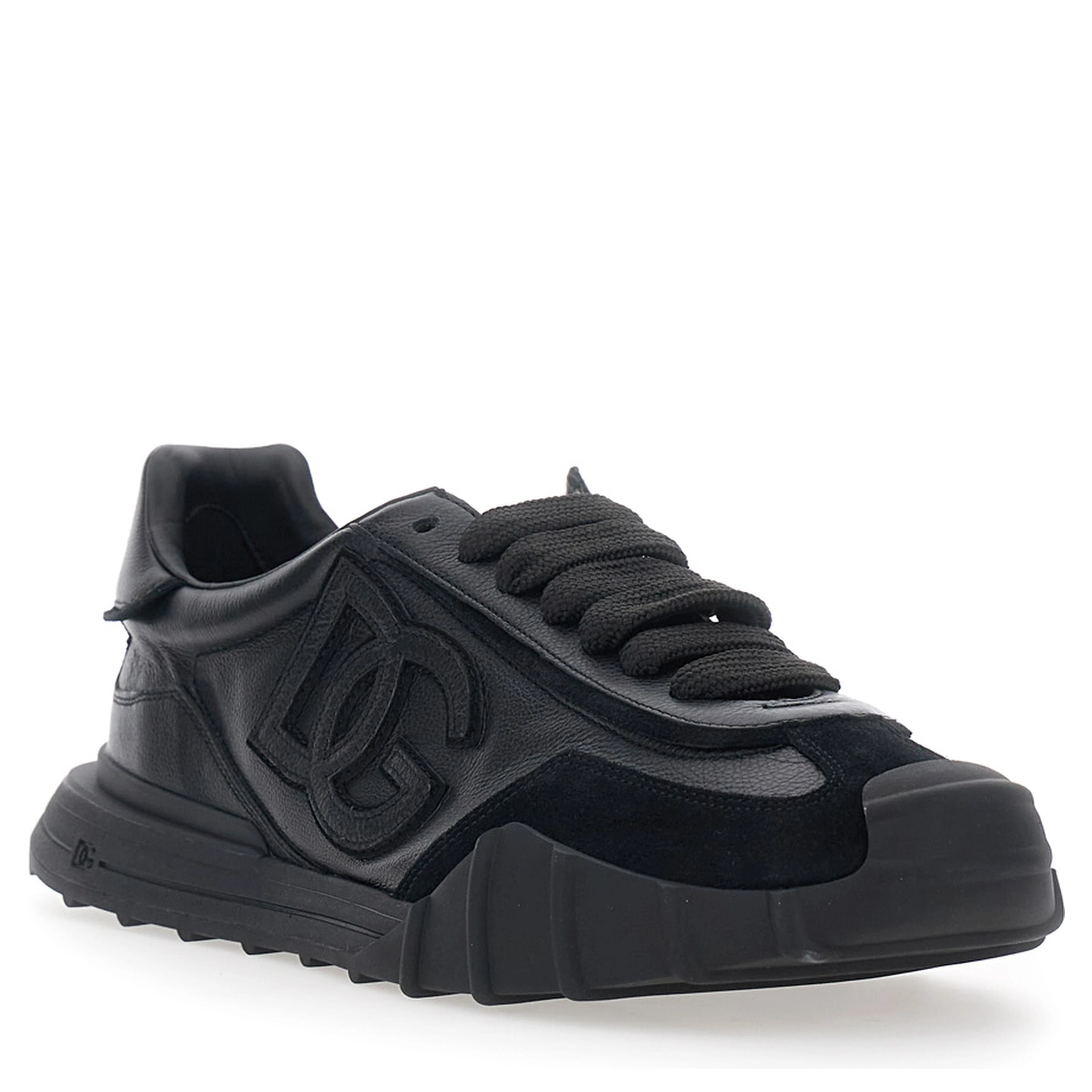 Athletic Black Low top sneakers with logo patch on the side and logo lettering on the back in leather for men