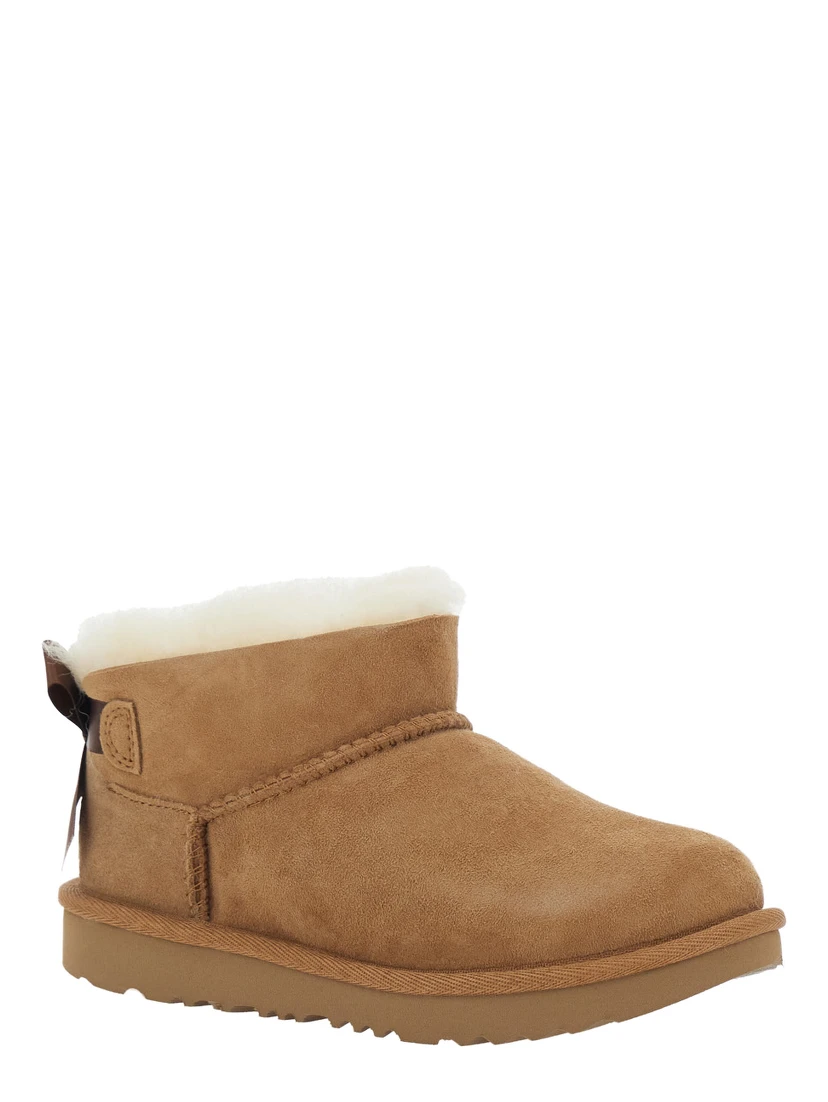 Ultra Mini Bailey Bow Brown ankle boots with logo patch and bow on the back in suede for girl
