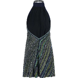 blue Dress with cut-out on the back and applied sequins in viscose blend for women
