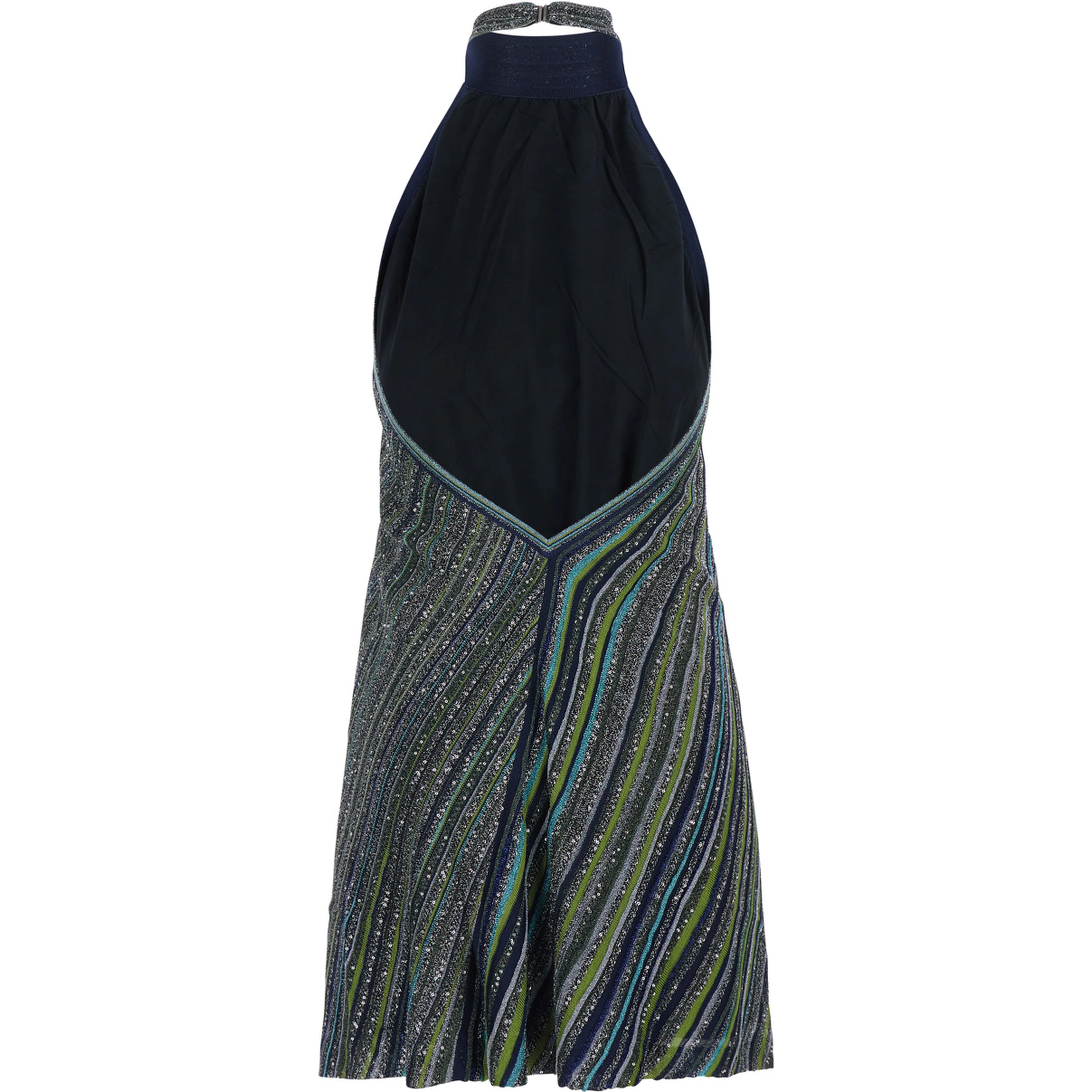 blue Dress with cut-out on the back and applied sequins in viscose blend for women