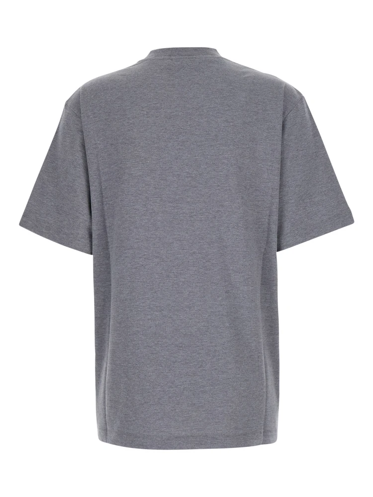 Gray crew neck T-shirt with logo print on the front in cotton for women alternative