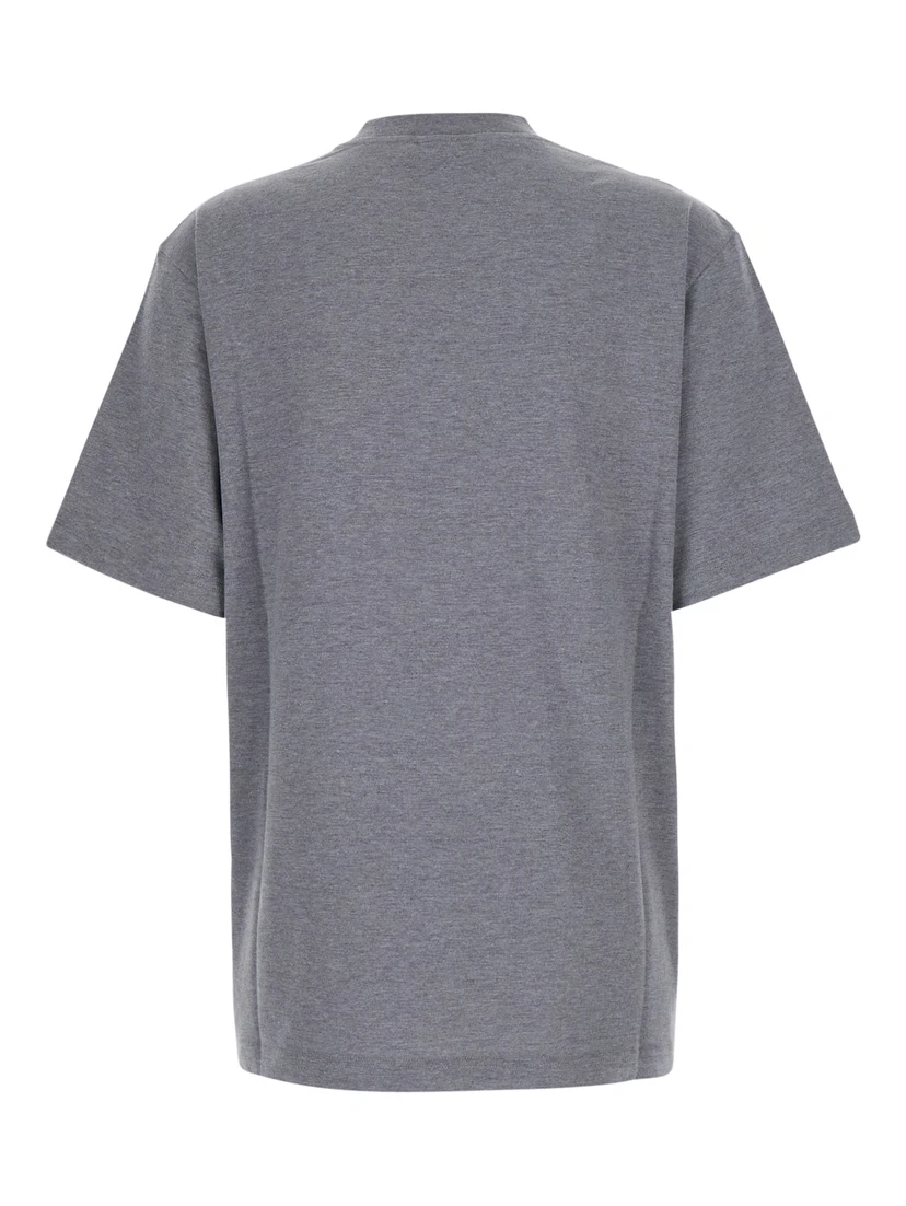 Gray crew neck T-shirt with logo print on the front in cotton for women