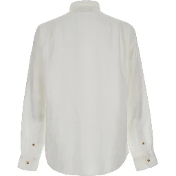 White Shirt with classic collar and Pony embroidery on the front in linen for men