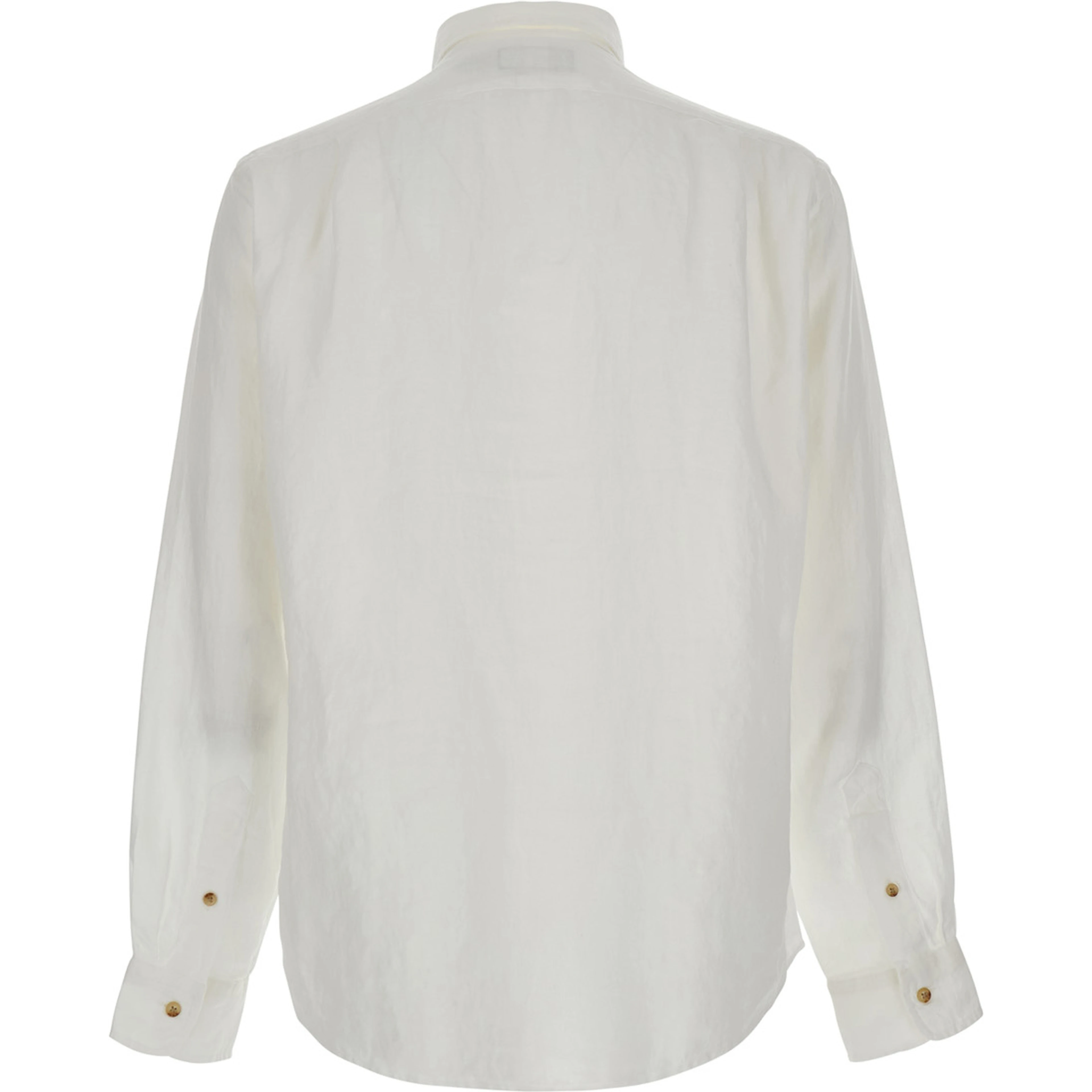 White Shirt with classic collar and Pony embroidery on the front in linen for men