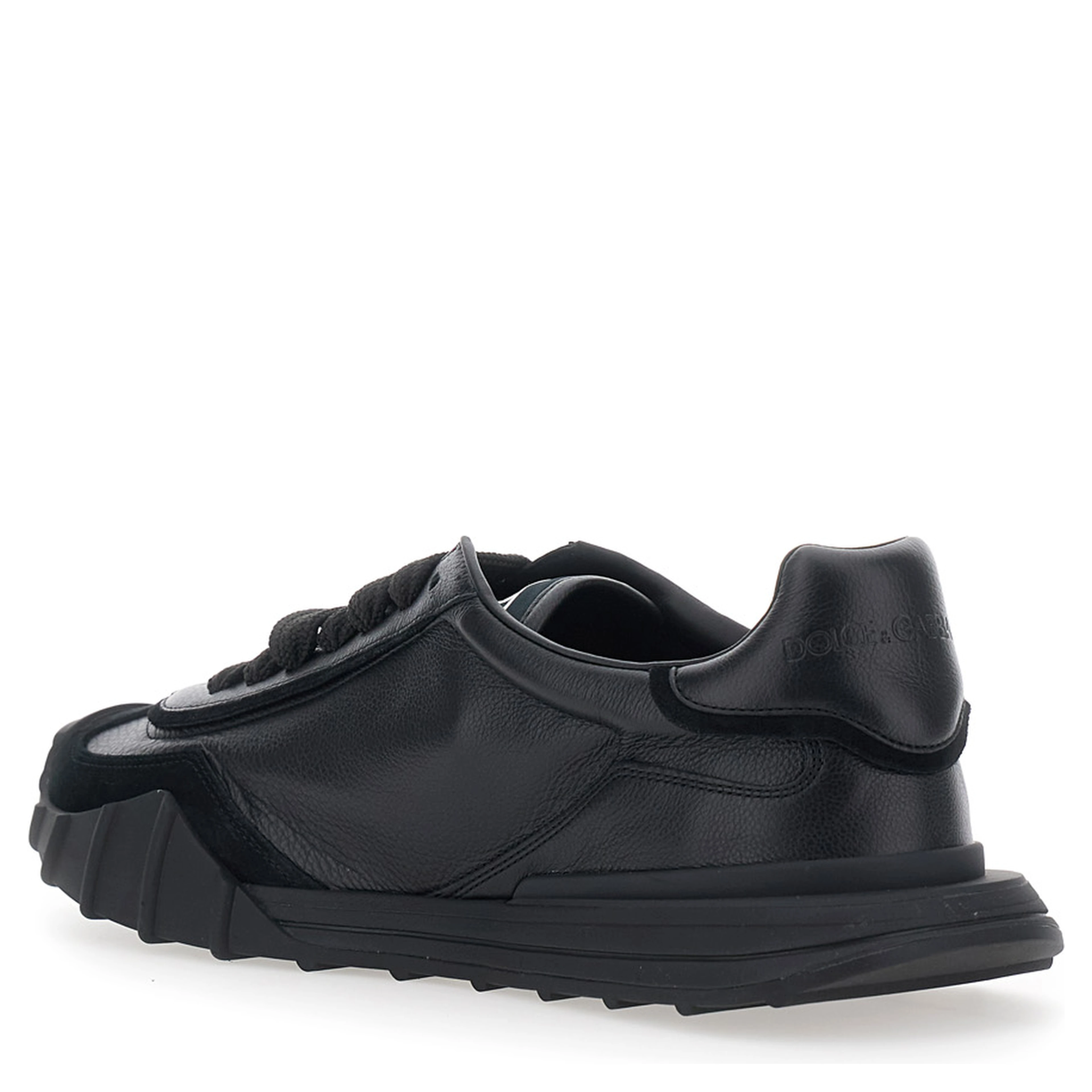 Athletic Black Low top sneakers with logo patch on the side and logo lettering on the back in leather for men