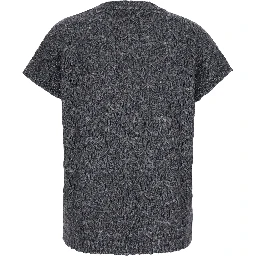Grey T-SHIRT with round neck and braided work in wool Blend women