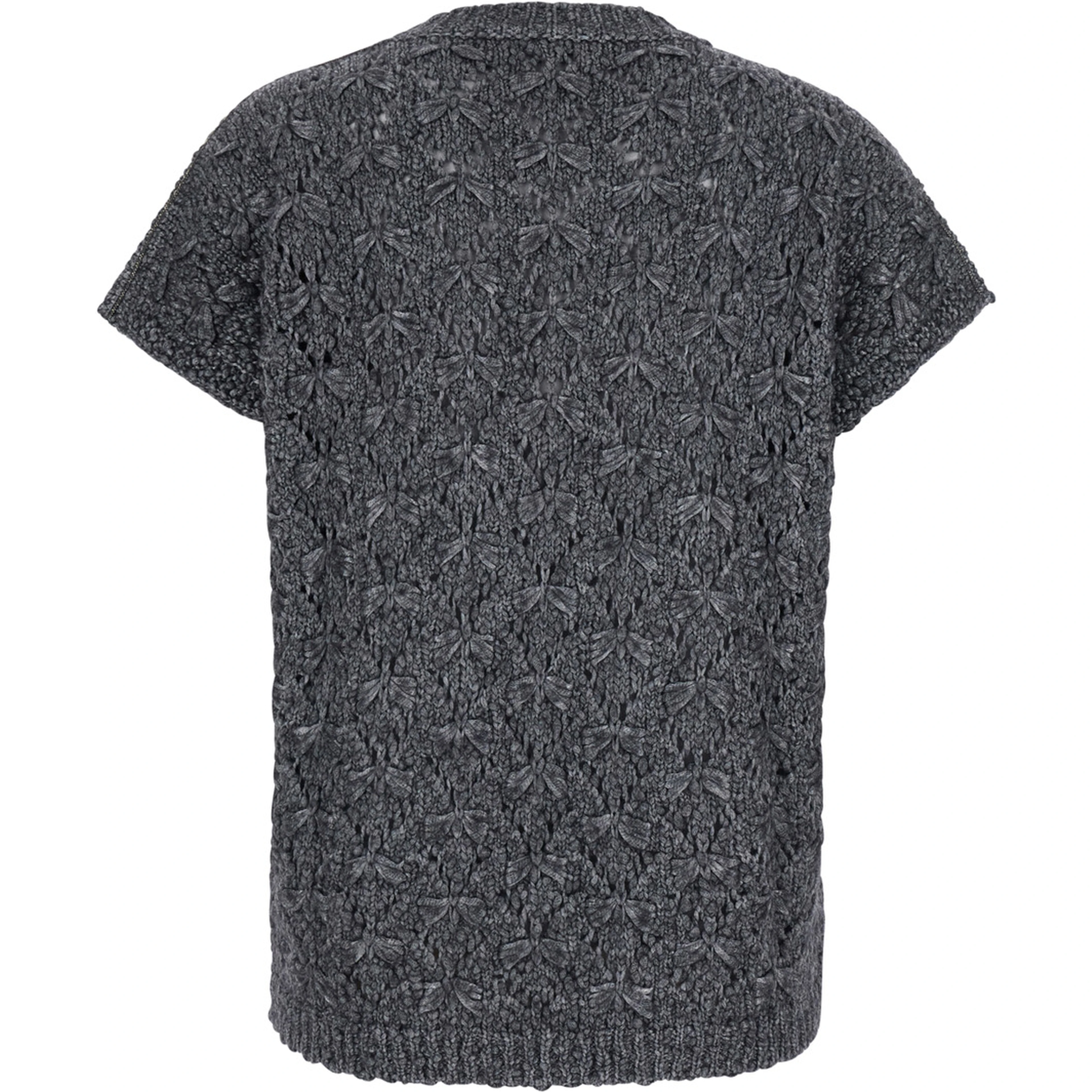 Grey T-SHIRT with round neck and braided work in wool Blend women