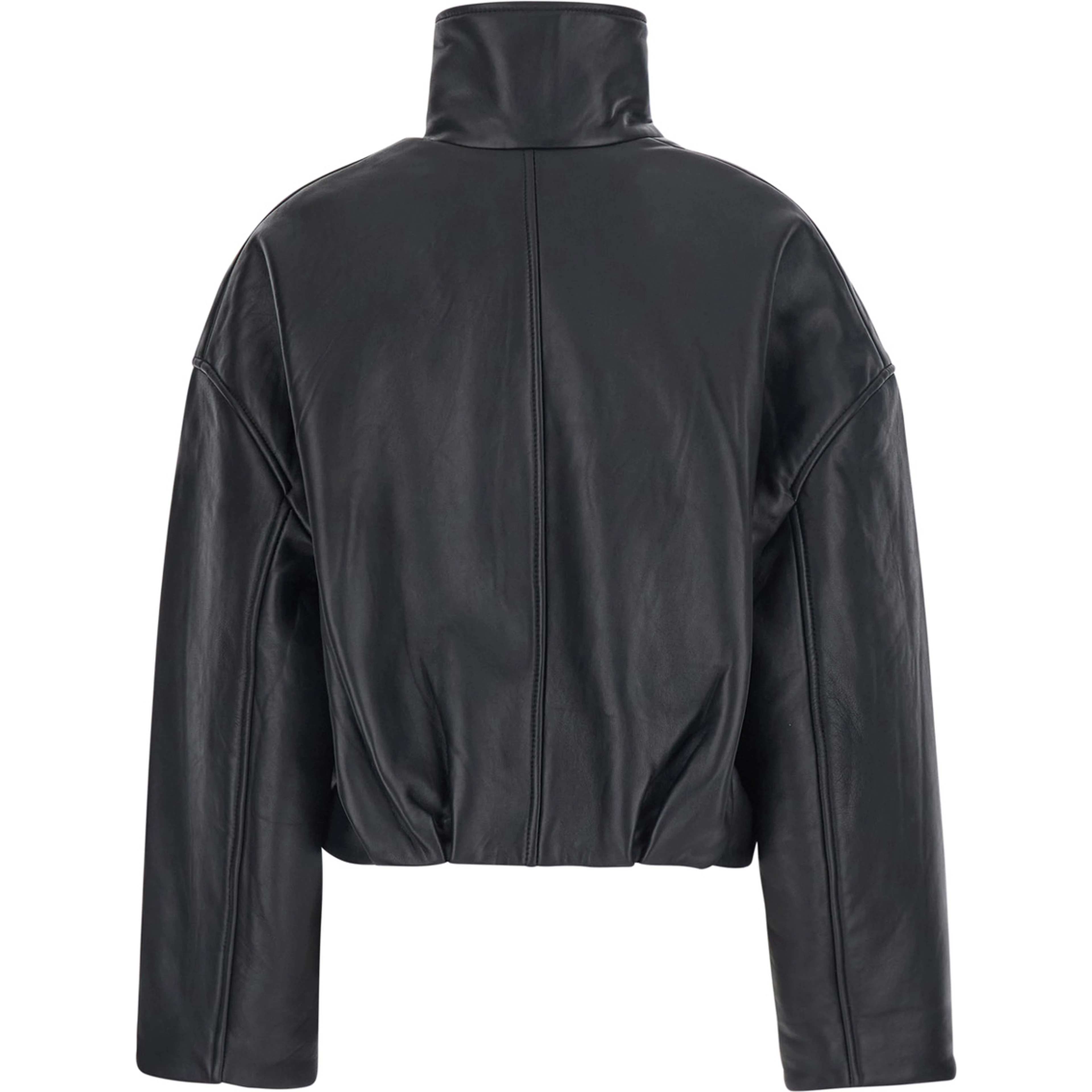 black Oversized jacket with Dropped shoulders and boxy design in leather for women