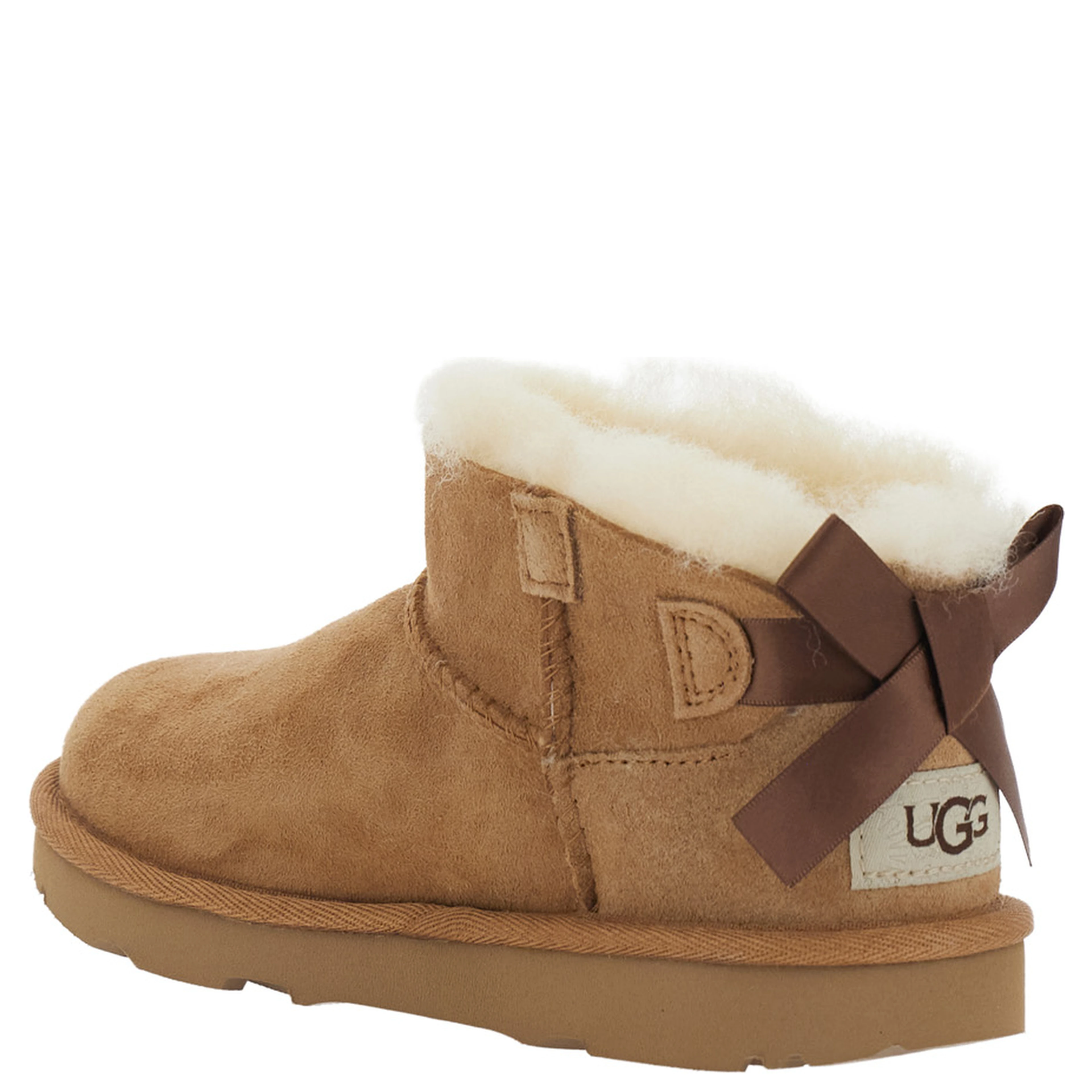 Ultra Mini Bailey Bow Brown ankle boots with logo patch and bow on the back in suede for girl