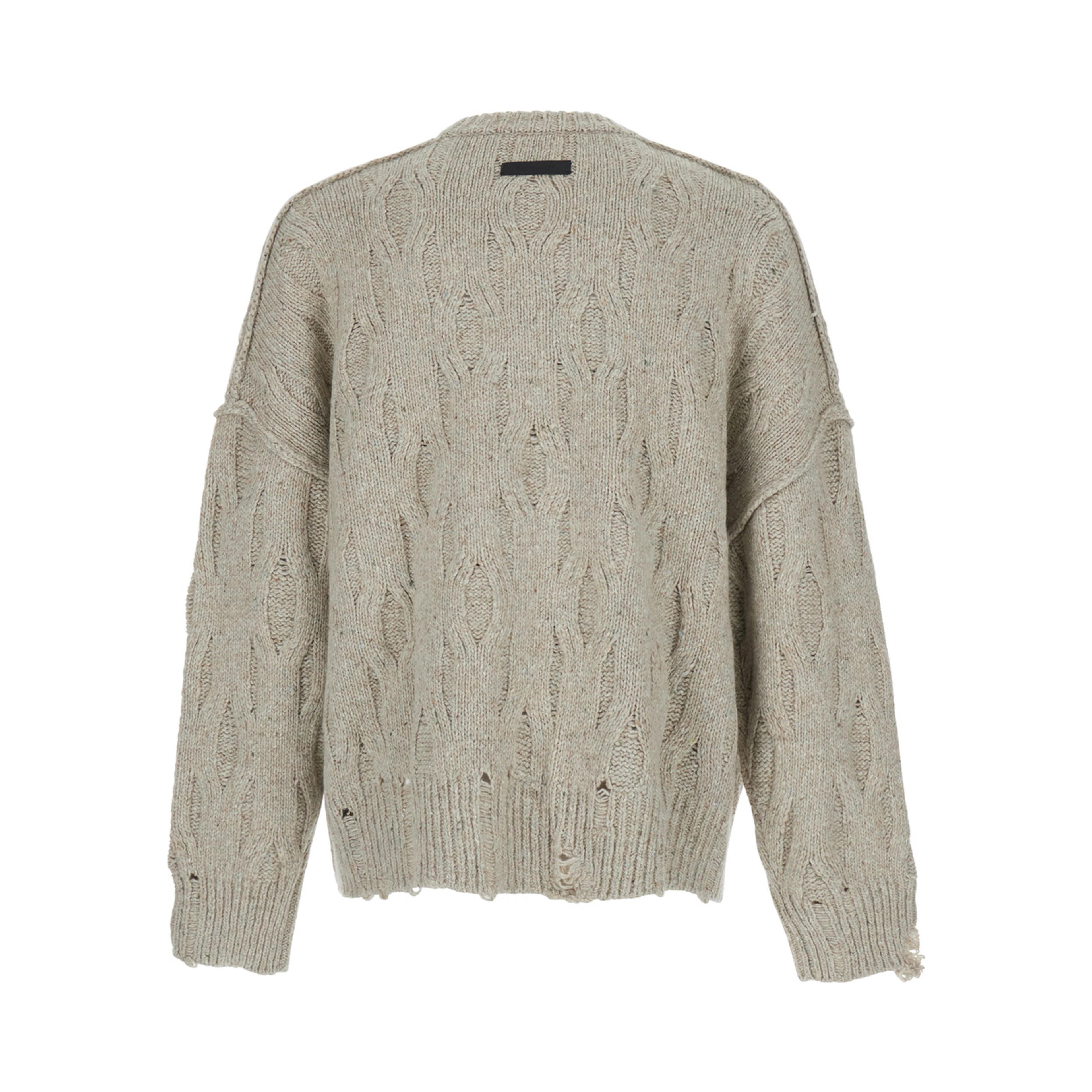 Beige Crewneck sweater with distressed effect and logo patch on the back in Tech Fabric for men